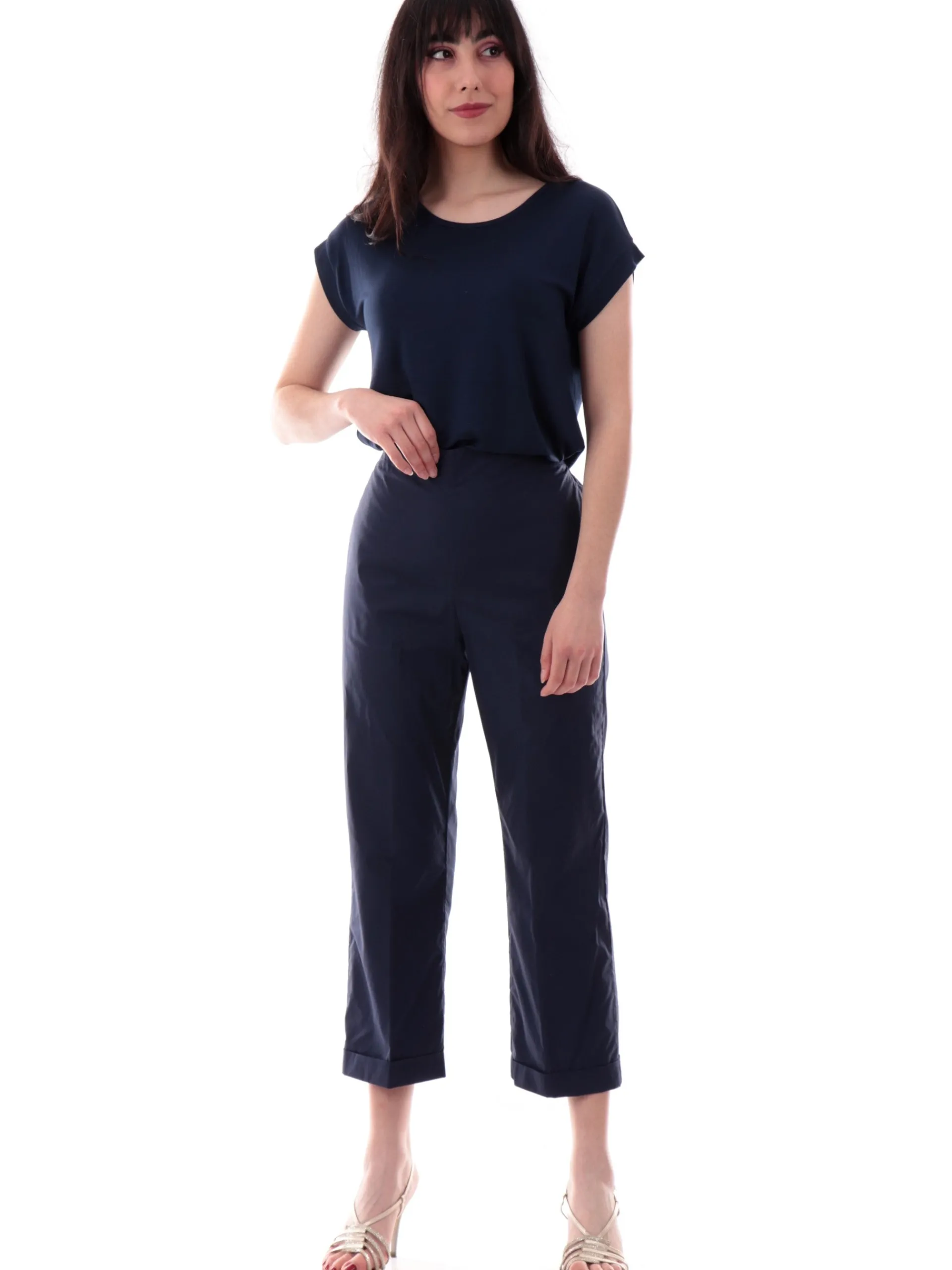 ANIS Pantaloni*Pantaloni crop blu da donna con banda elastica 251C1260