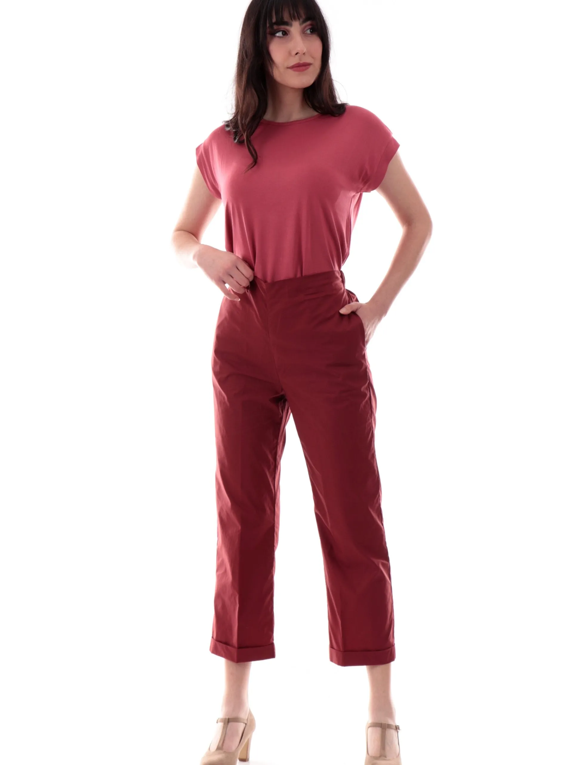 ANIS Pantaloni*Pantaloni crop bordeaux da donna con banda elastica 251C1260