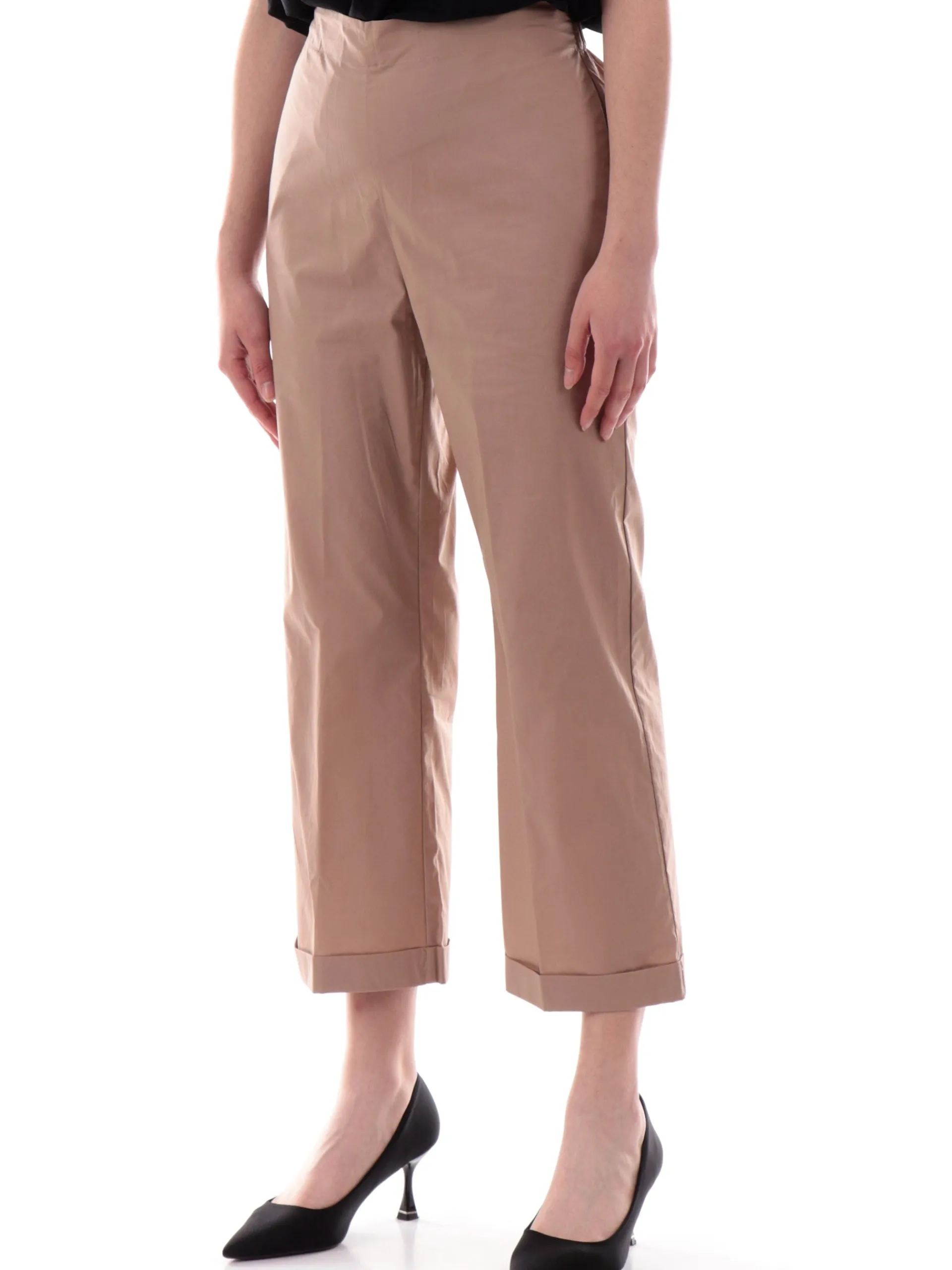 ANIS Pantaloni*Pantaloni crop marroni da donna con banda elastica 251C1260