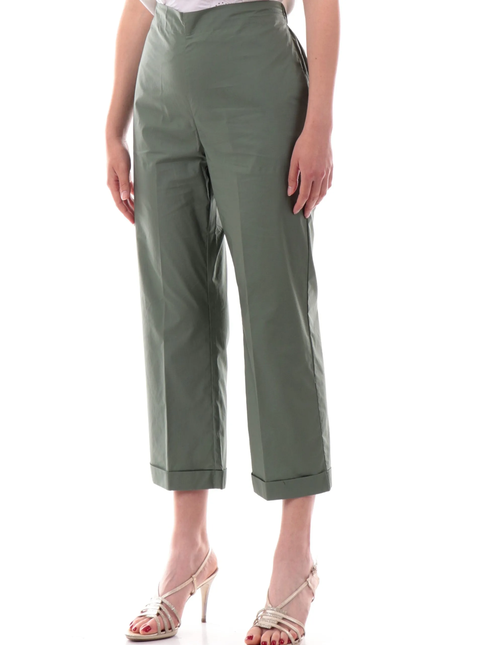ANIS Pantaloni*Pantaloni crop verdi militari da donna con banda elastica 251C1260