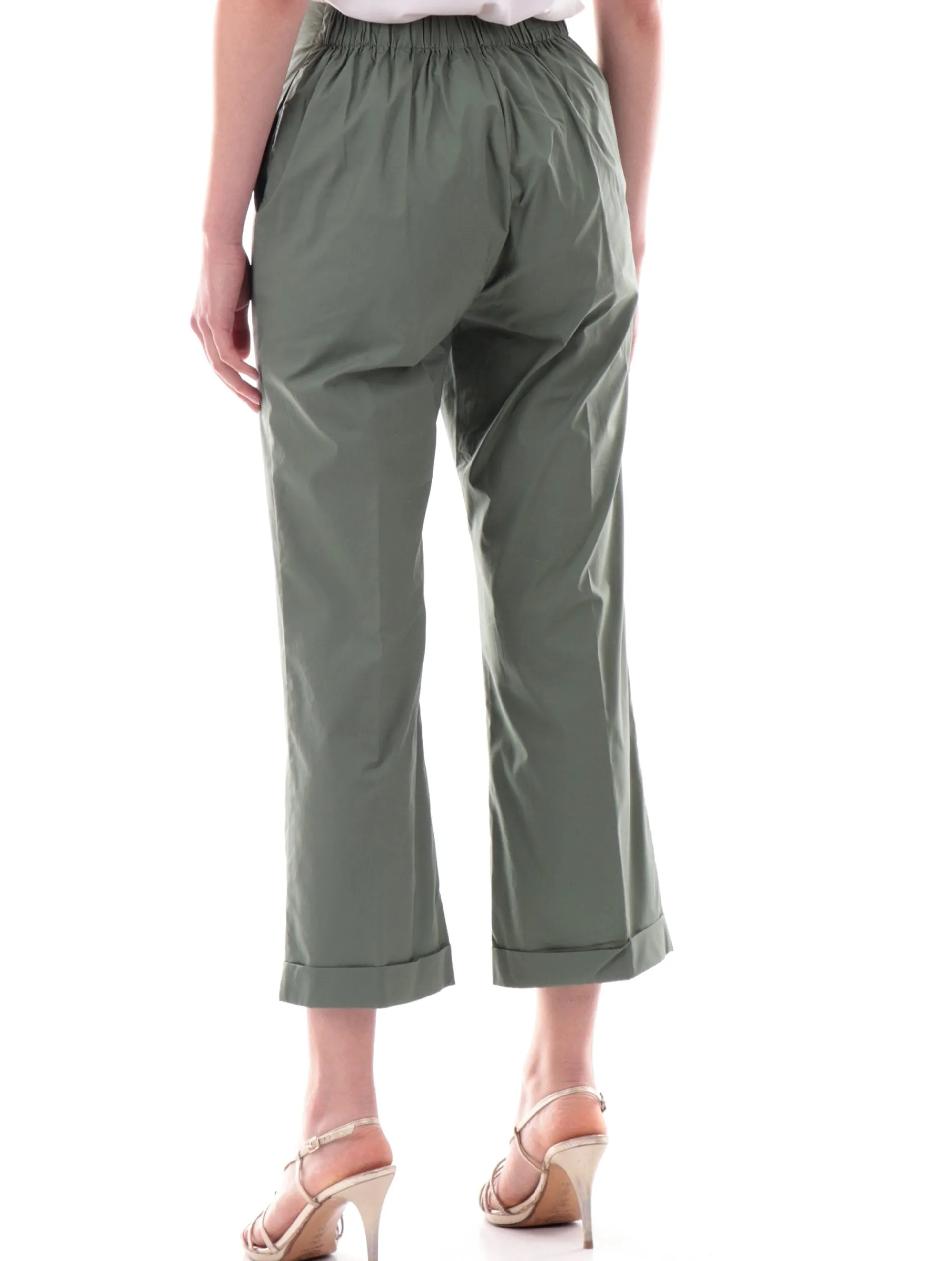 ANIS Pantaloni*Pantaloni crop verdi militari da donna con banda elastica 251C1260