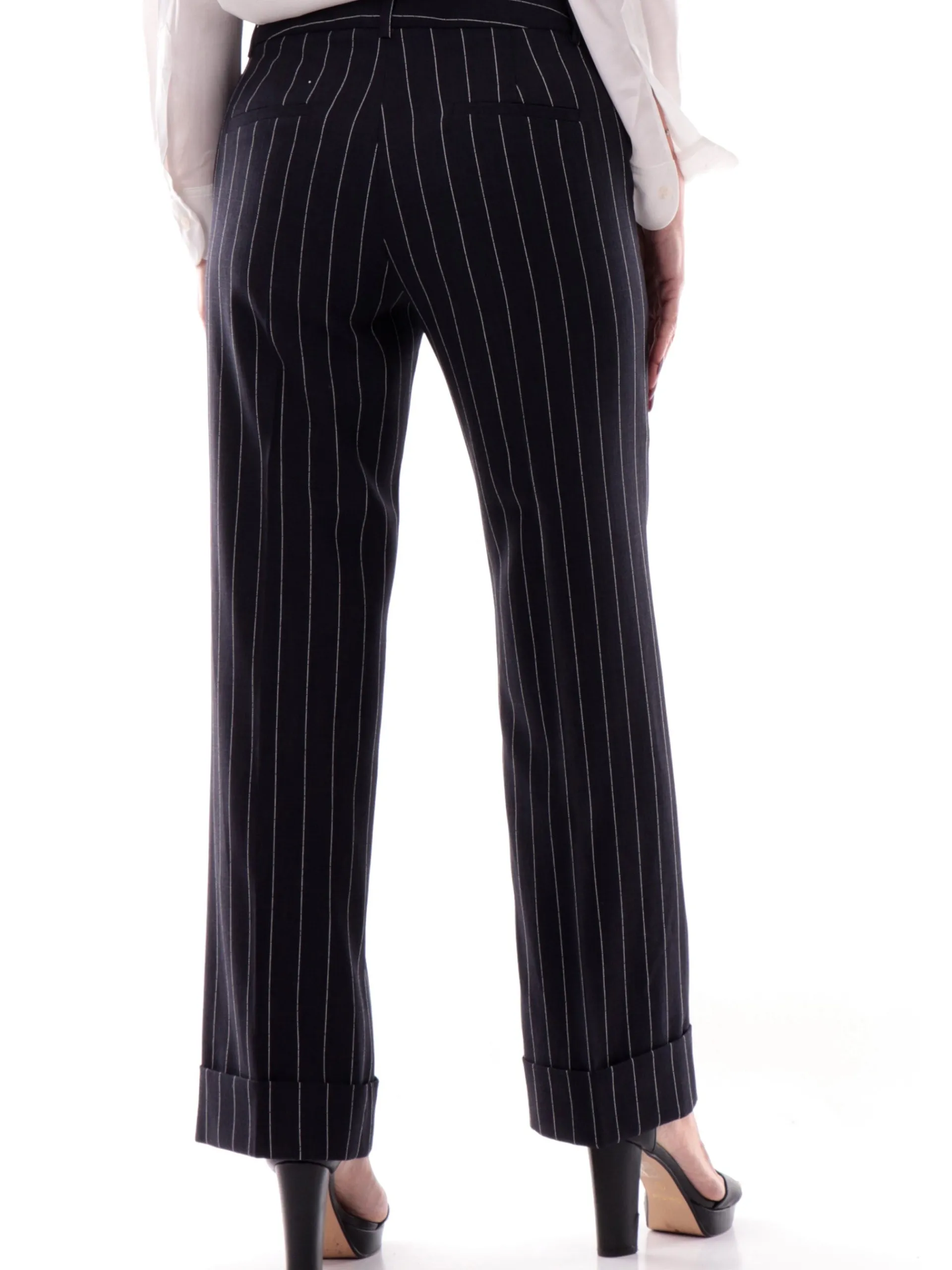 EMME MARELLA Pantaloni*Pantaloni blu a righe da donna con risvolto AGRA2