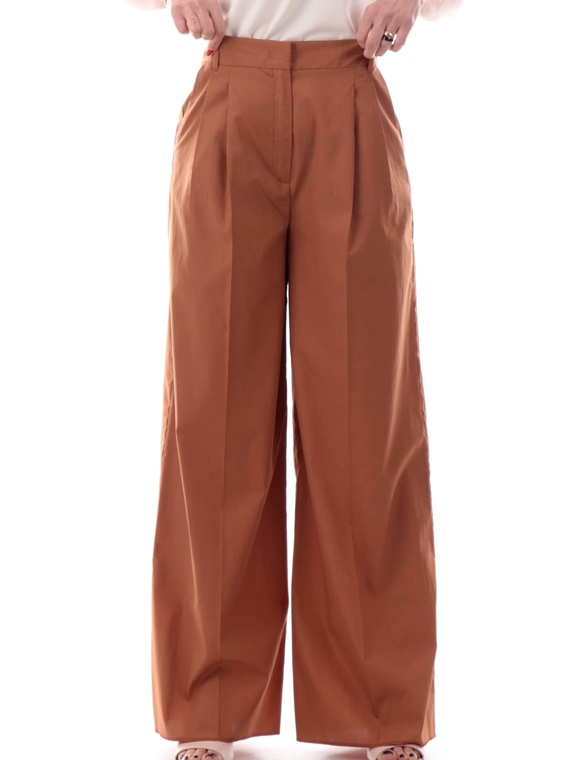 EMME MARELLA Pantaloni*Pantaloni palazzo marroni da donna in cotone MORINA