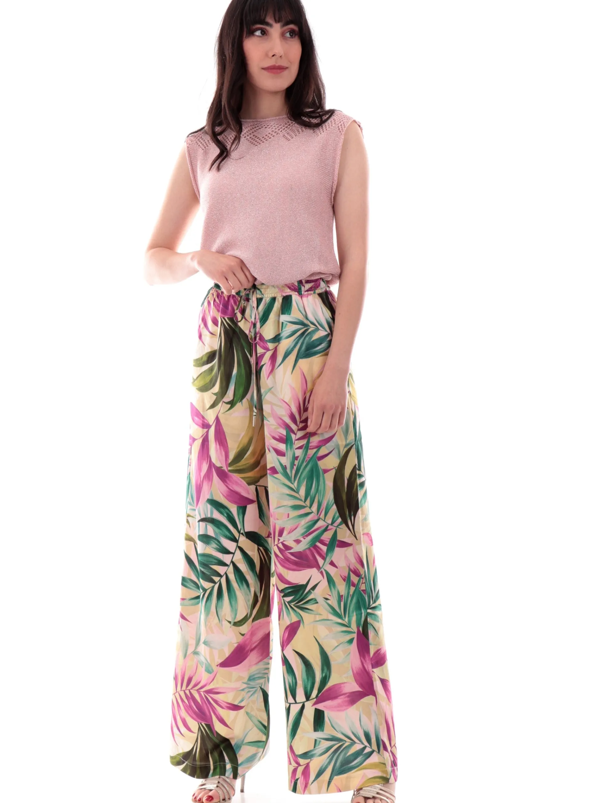 GUESS Pantaloni*Pantaloni donna a fantasia floreale palazzo Ines Wide Leg W5GB11WH9C2P8FY