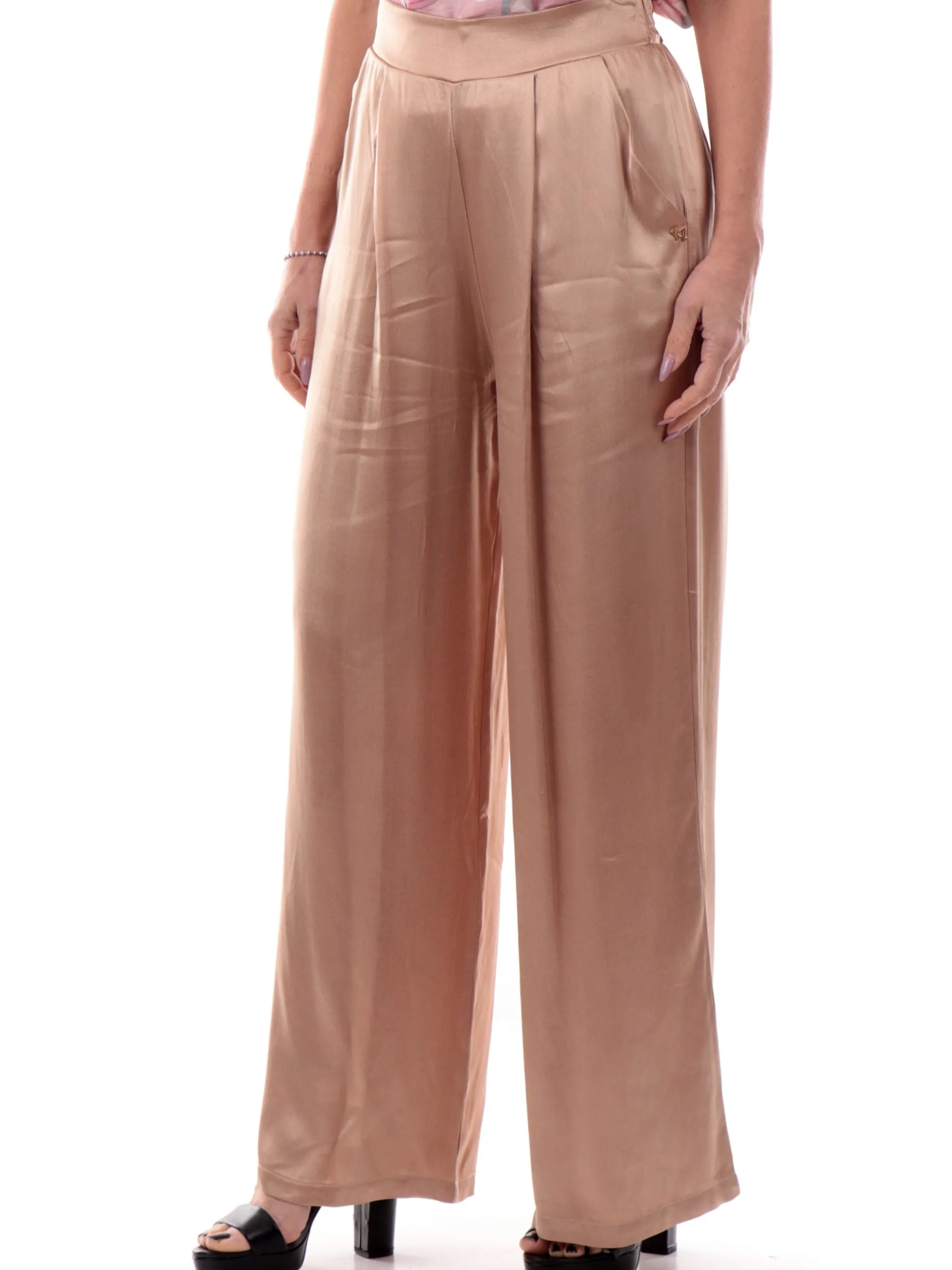 YES ZEE Pantaloni*Pantaloni in raso satin beige oro da donna P367EN000340