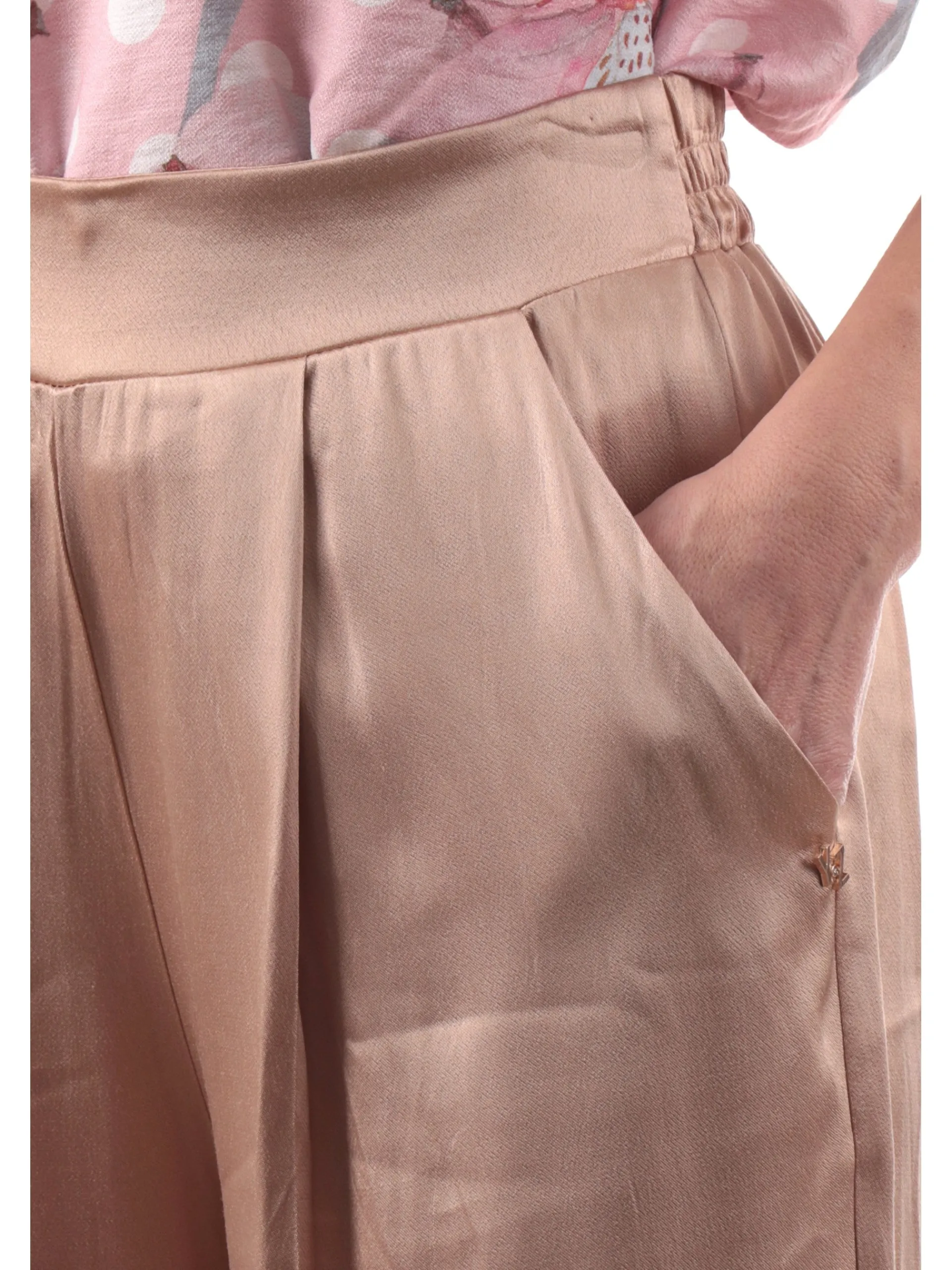 YES ZEE Pantaloni*Pantaloni in raso satin beige oro da donna P367EN000340