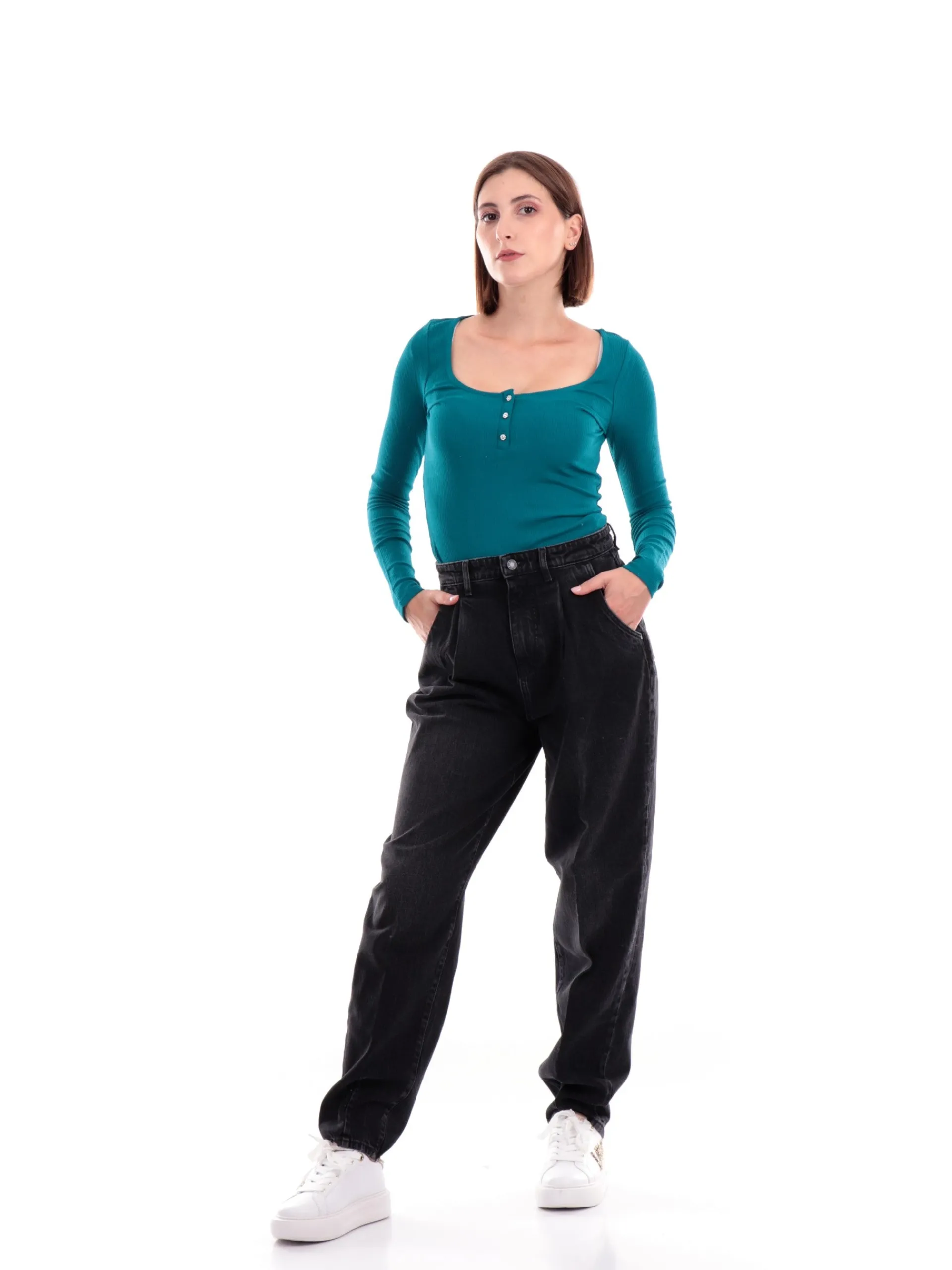GUESS Jeans*Pantaloni jeans neri da donna Andrea Barrel W2BA29D4QD1
