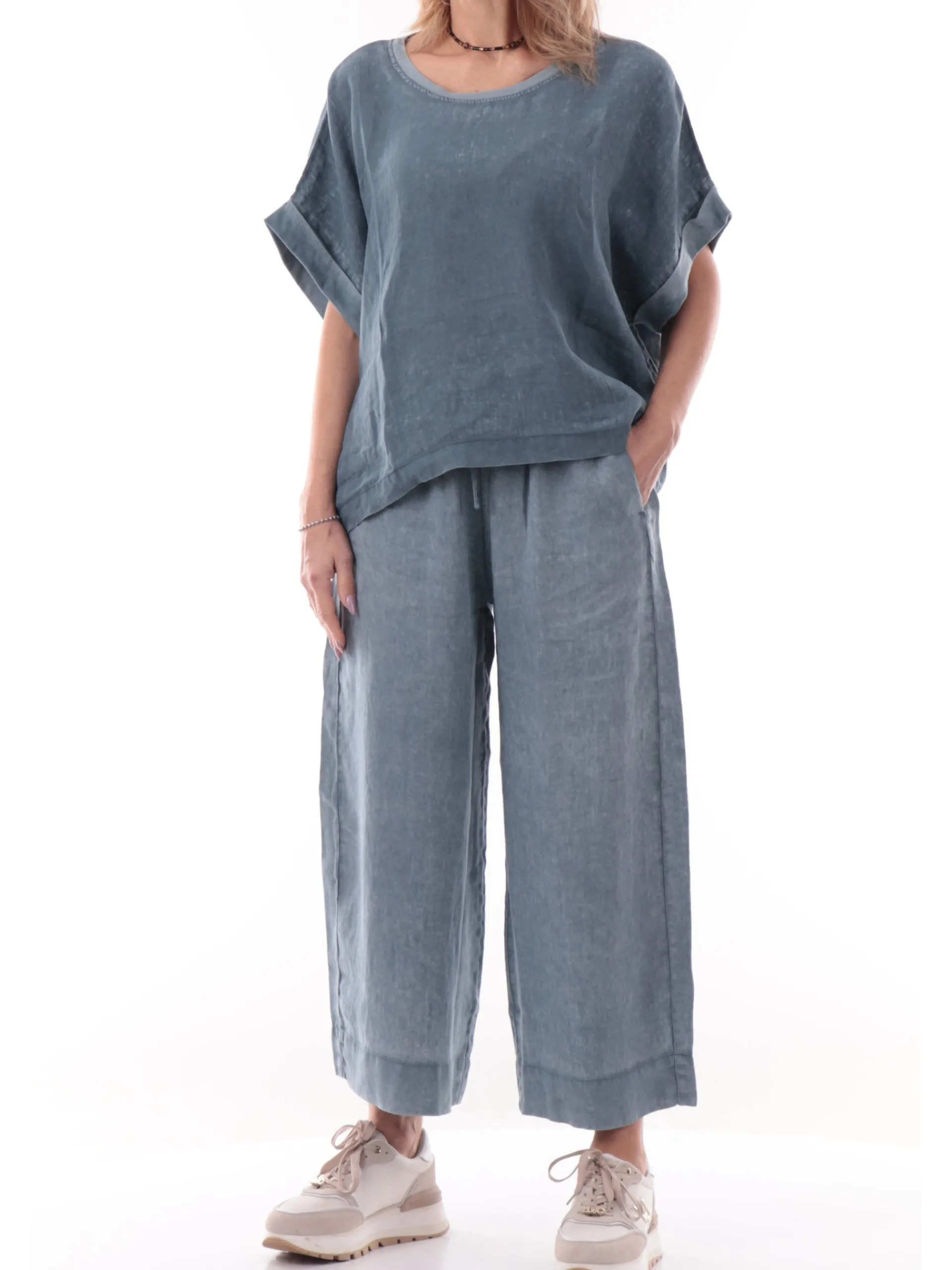 DEHA Pantaloni*Pantaloni lino blu da donna D22416