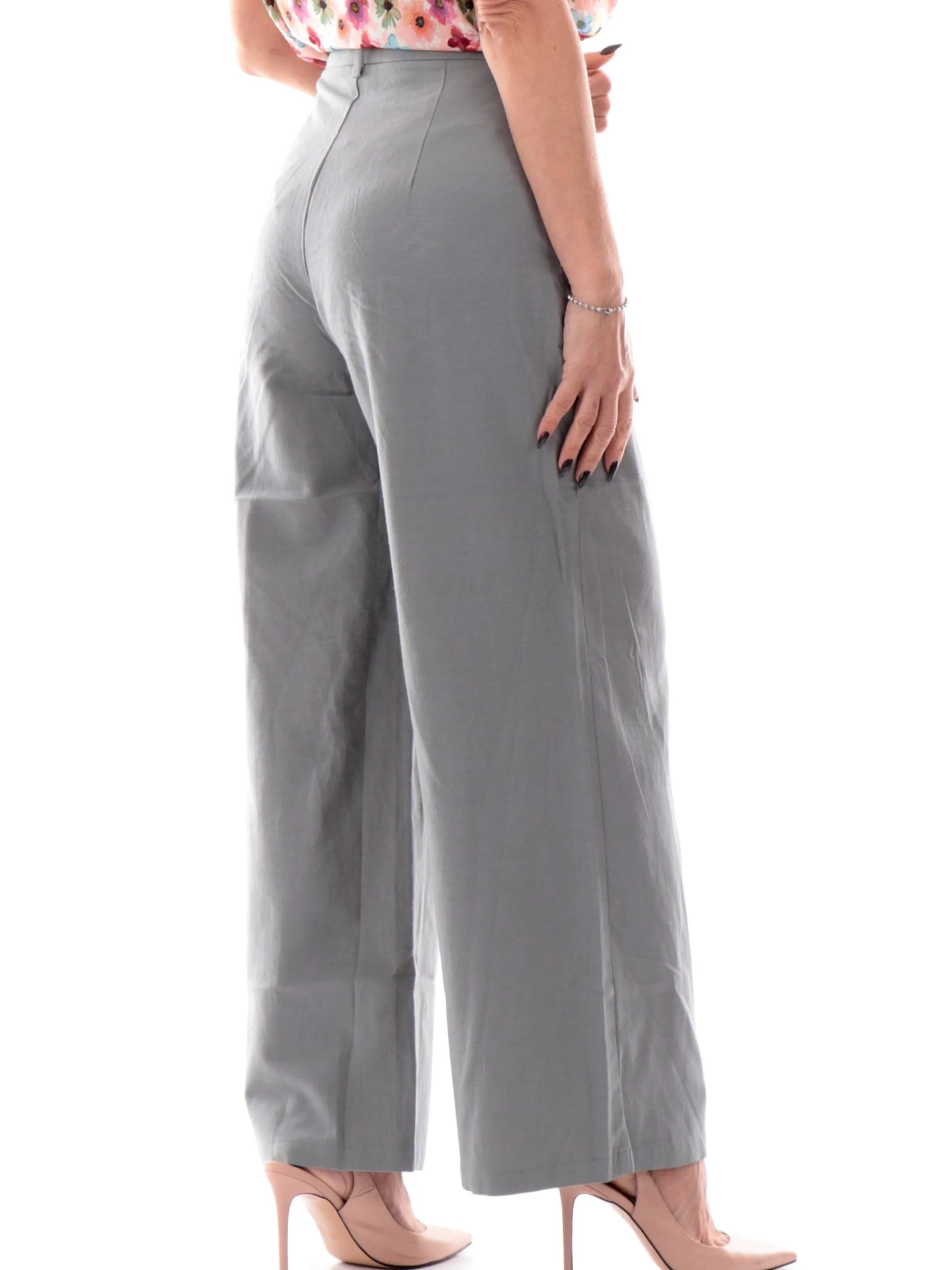 MOLLYBRACKEN Pantaloni*Pantaloni lino Molly Bracken verdi da donna palazzo Woven P1769DP