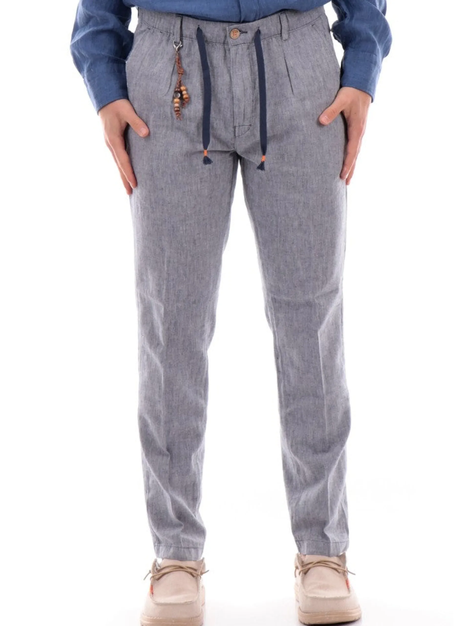 YES ZEE Pantaloni*Pantaloni lino grigi da uomo con coulisse P683PP000