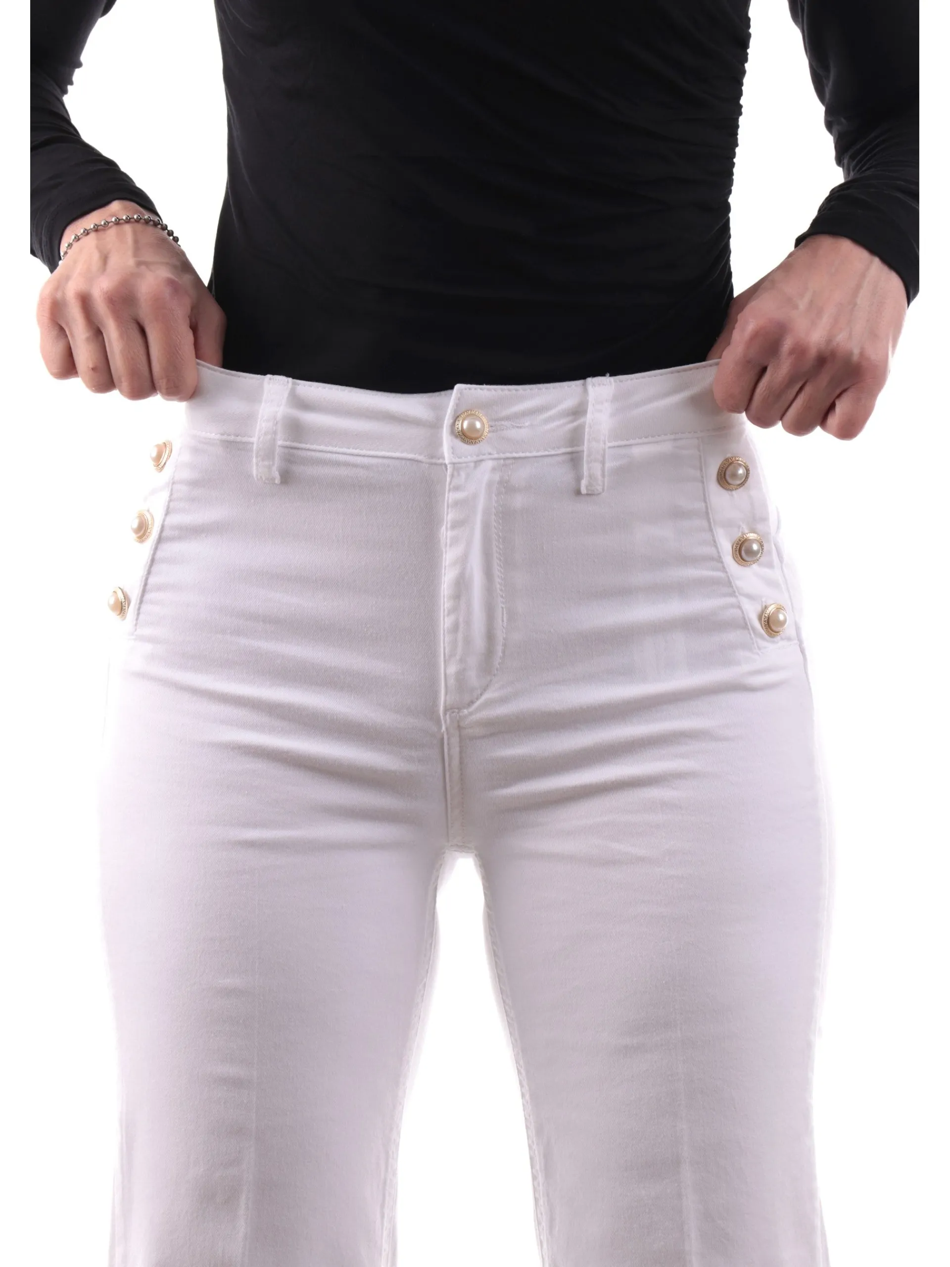 LIU JO MILANO Jeans*Pantaloni Liu Jo bianchi a zampa da donna bottoni gioiello WA5459T4033