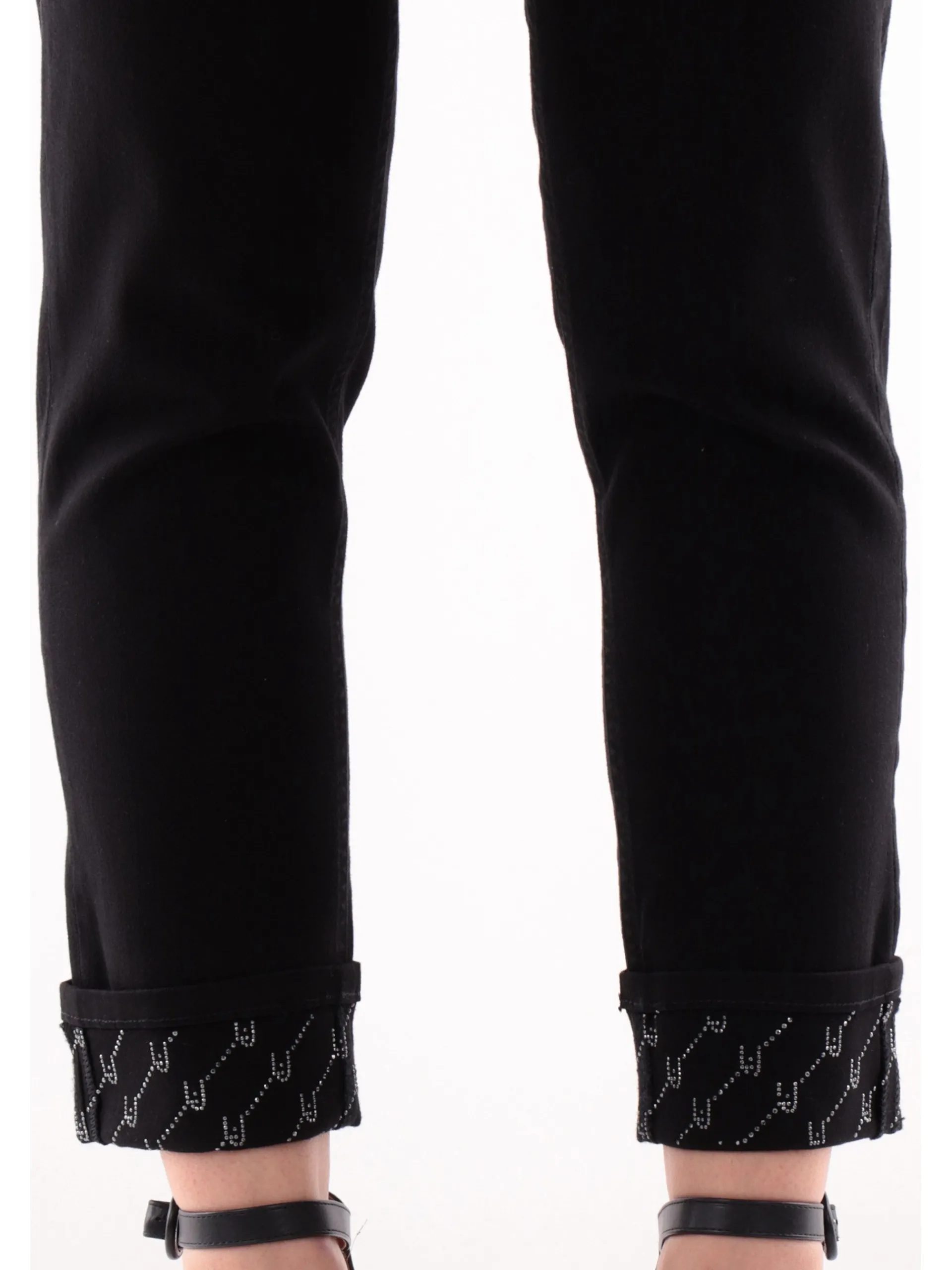 LIU JO MILANO Jeans*Pantaloni Liu Jo neri Monroe da donna fondo risvolto con strass UA5006T2594
