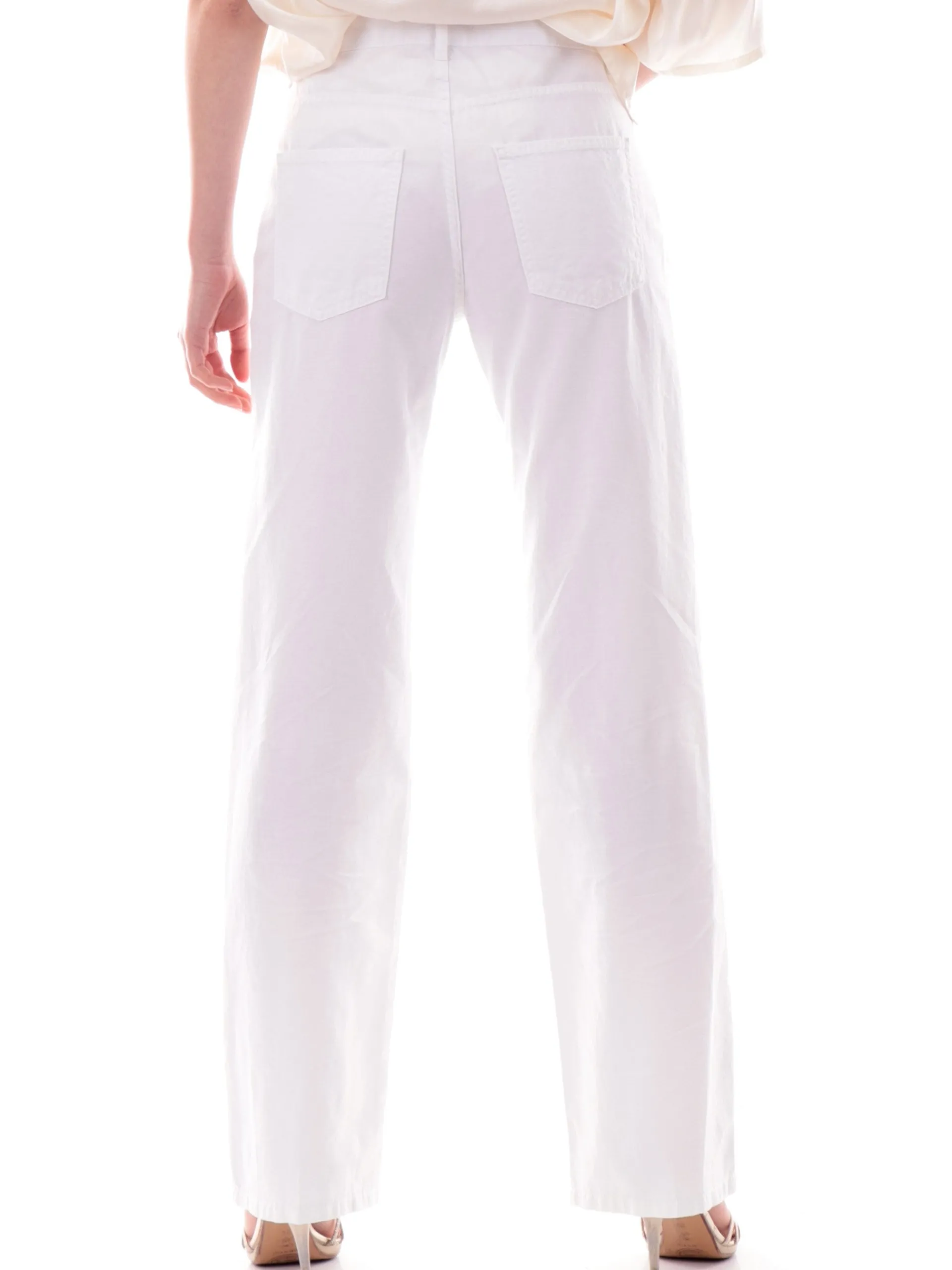 MANILA GRACE Pantaloni*Pantaloni lino bianchi Straigh da donna cinque tasche P094CUMA