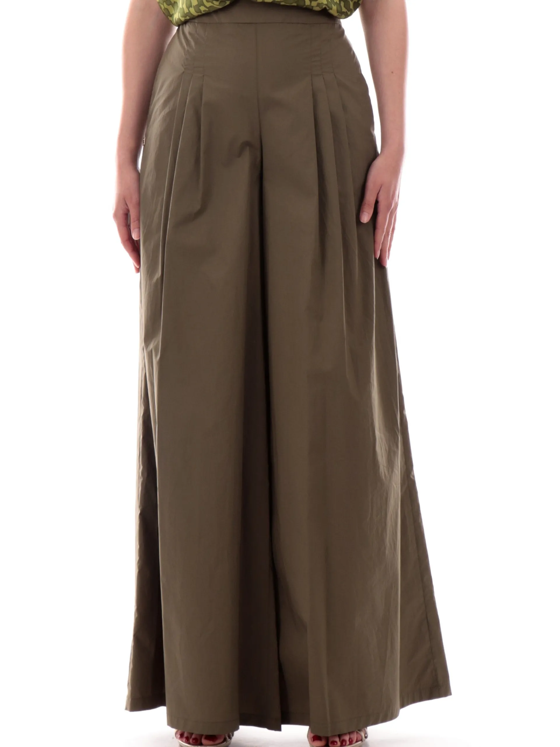 MANILA GRACE Pantaloni*Pantaloni verdi a vita alta a palazzo Svasati P133CUMA