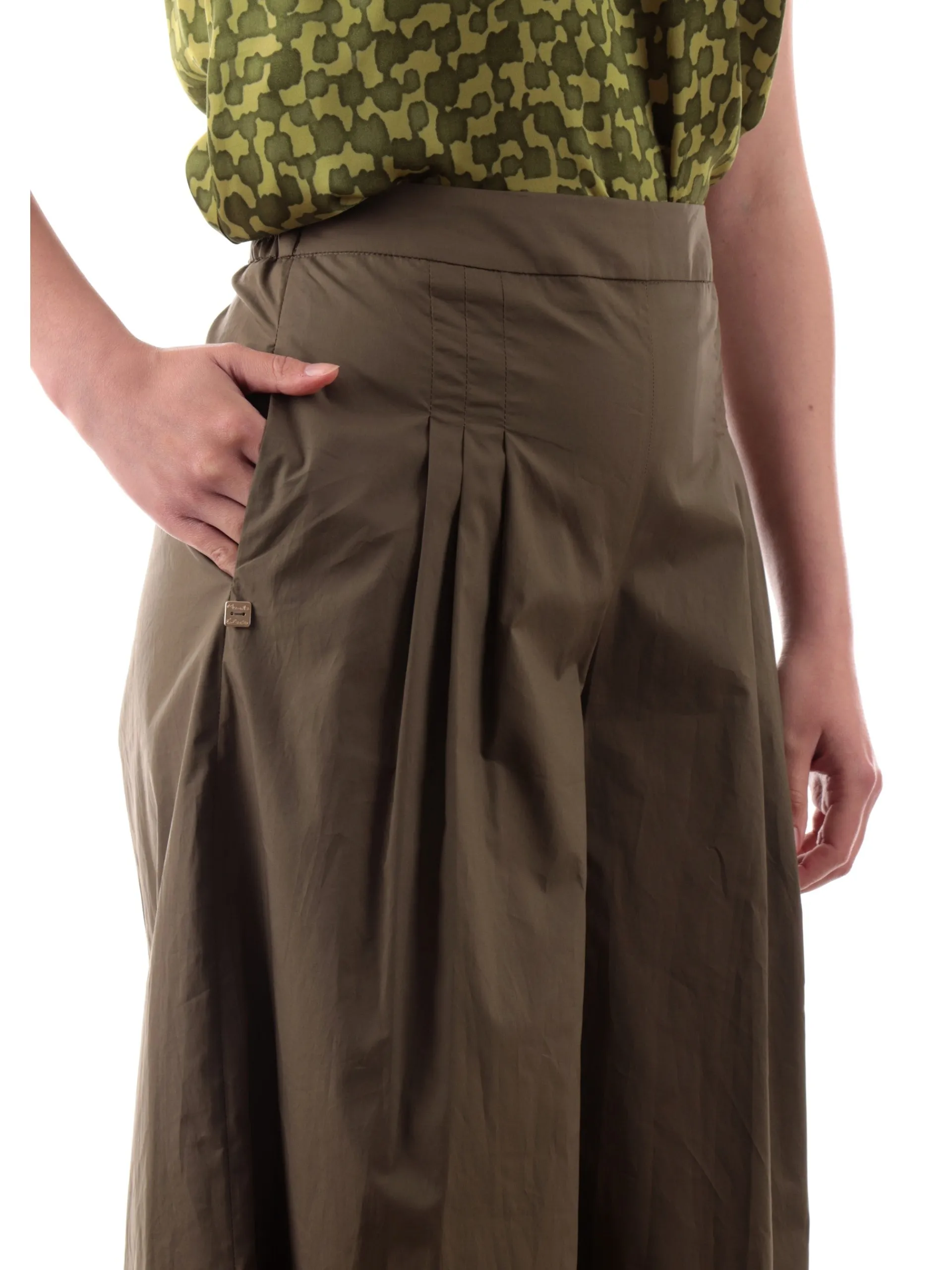 MANILA GRACE Pantaloni*Pantaloni verdi a vita alta a palazzo Svasati P133CUMA