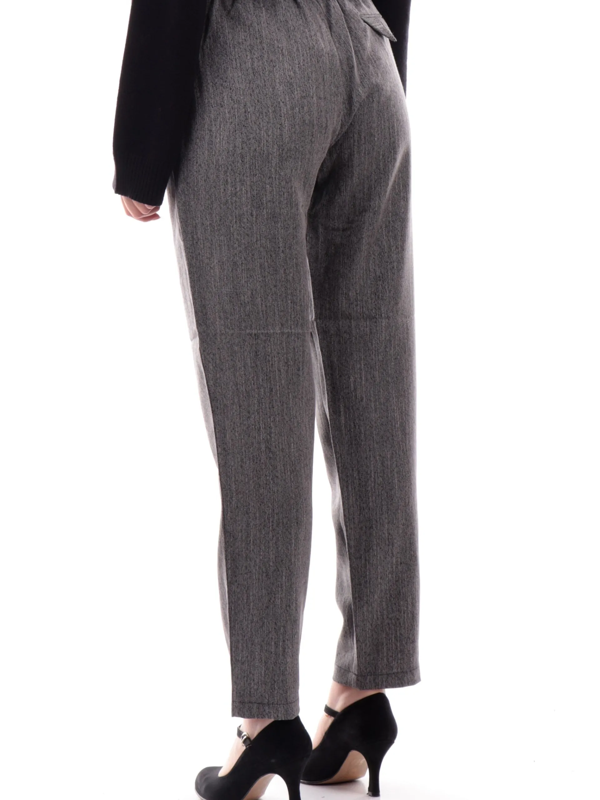 MOLLYBRACKEN Pantaloni*Pantaloni Molly Bracken gessati grigi da donna banda elastica T1397BCN