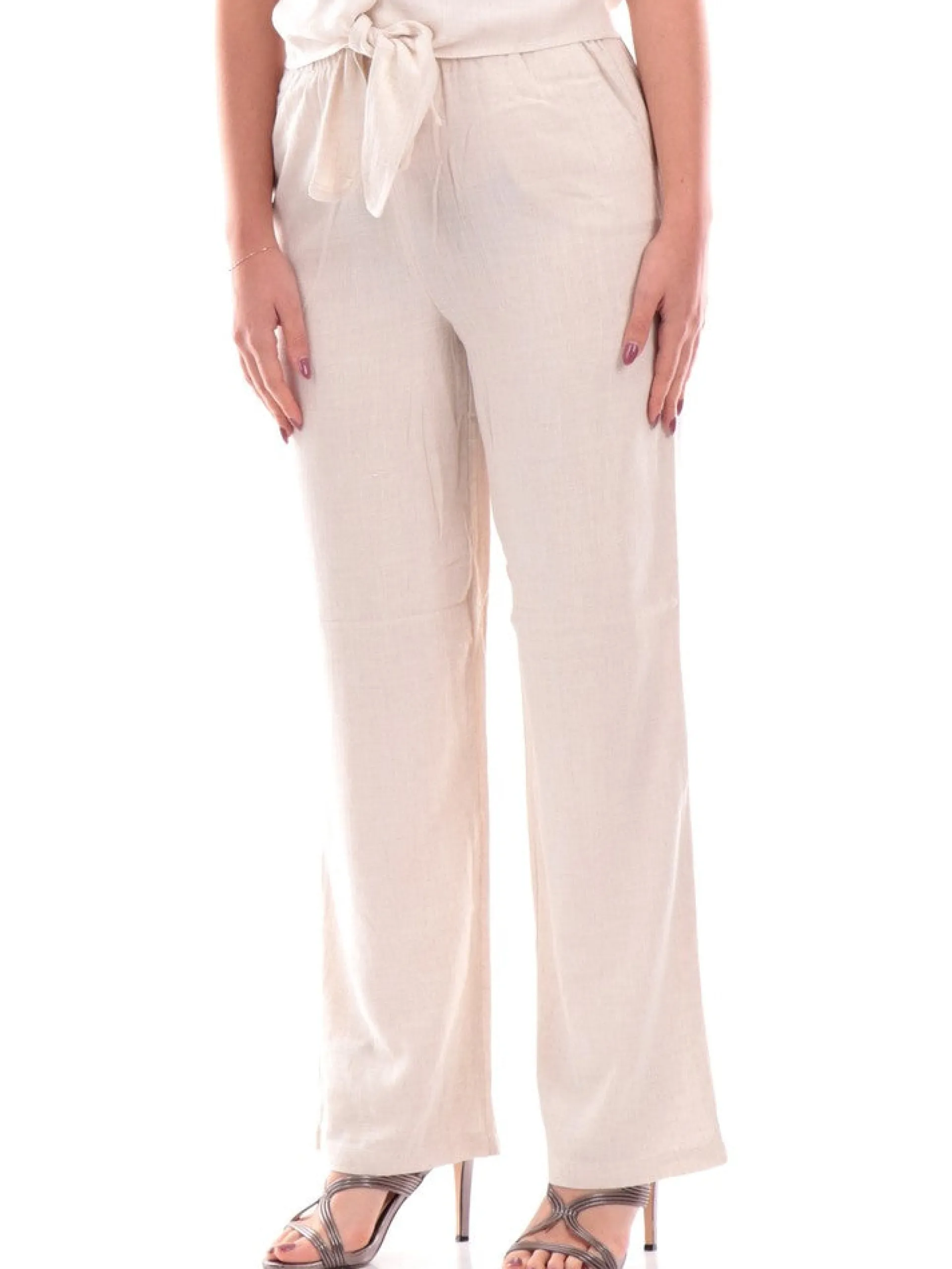 ONLY Pantaloni*Pantaloni beige da donna in lino 15322263