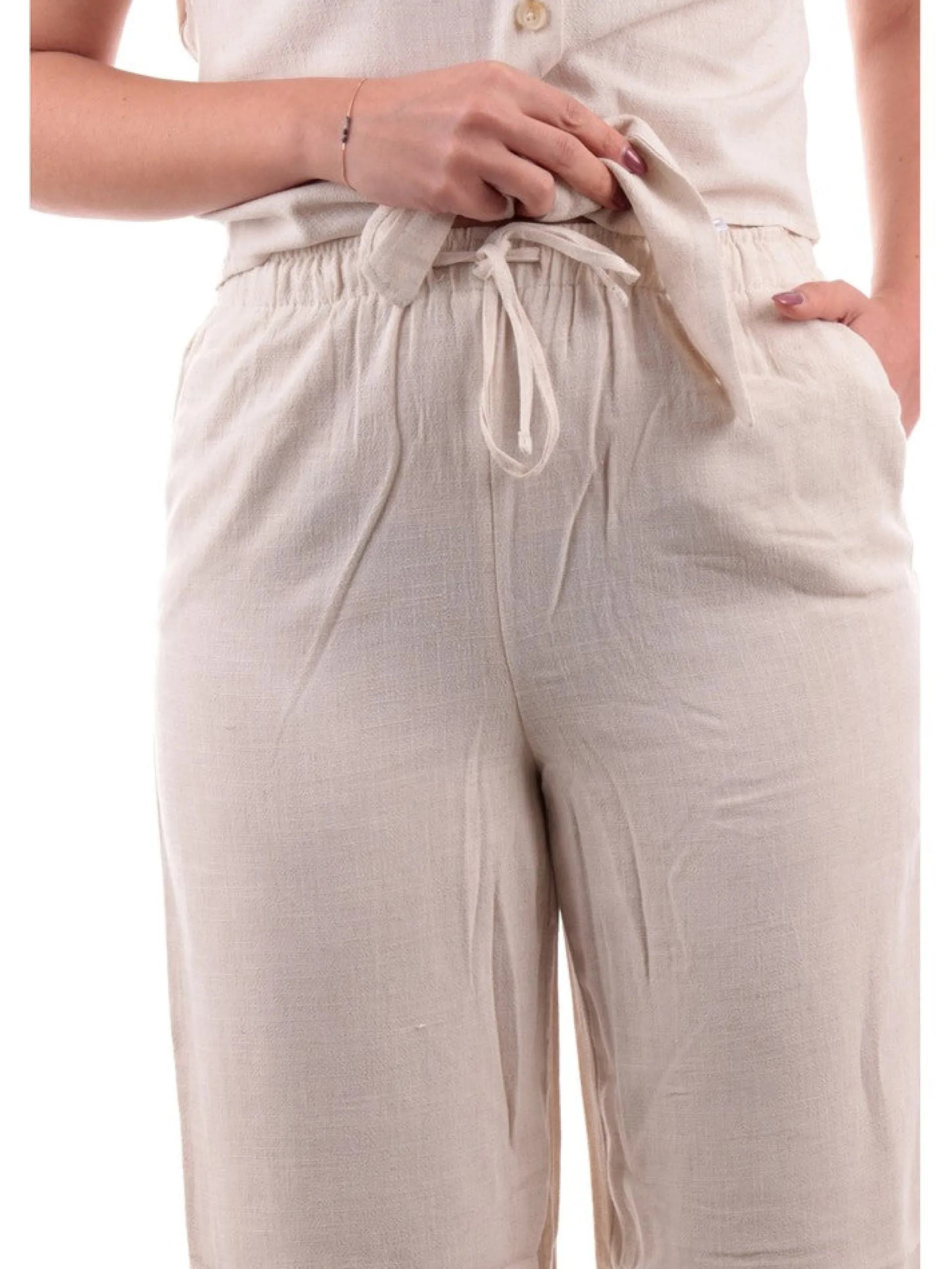 ONLY Pantaloni*Pantaloni beige da donna in lino 15322263