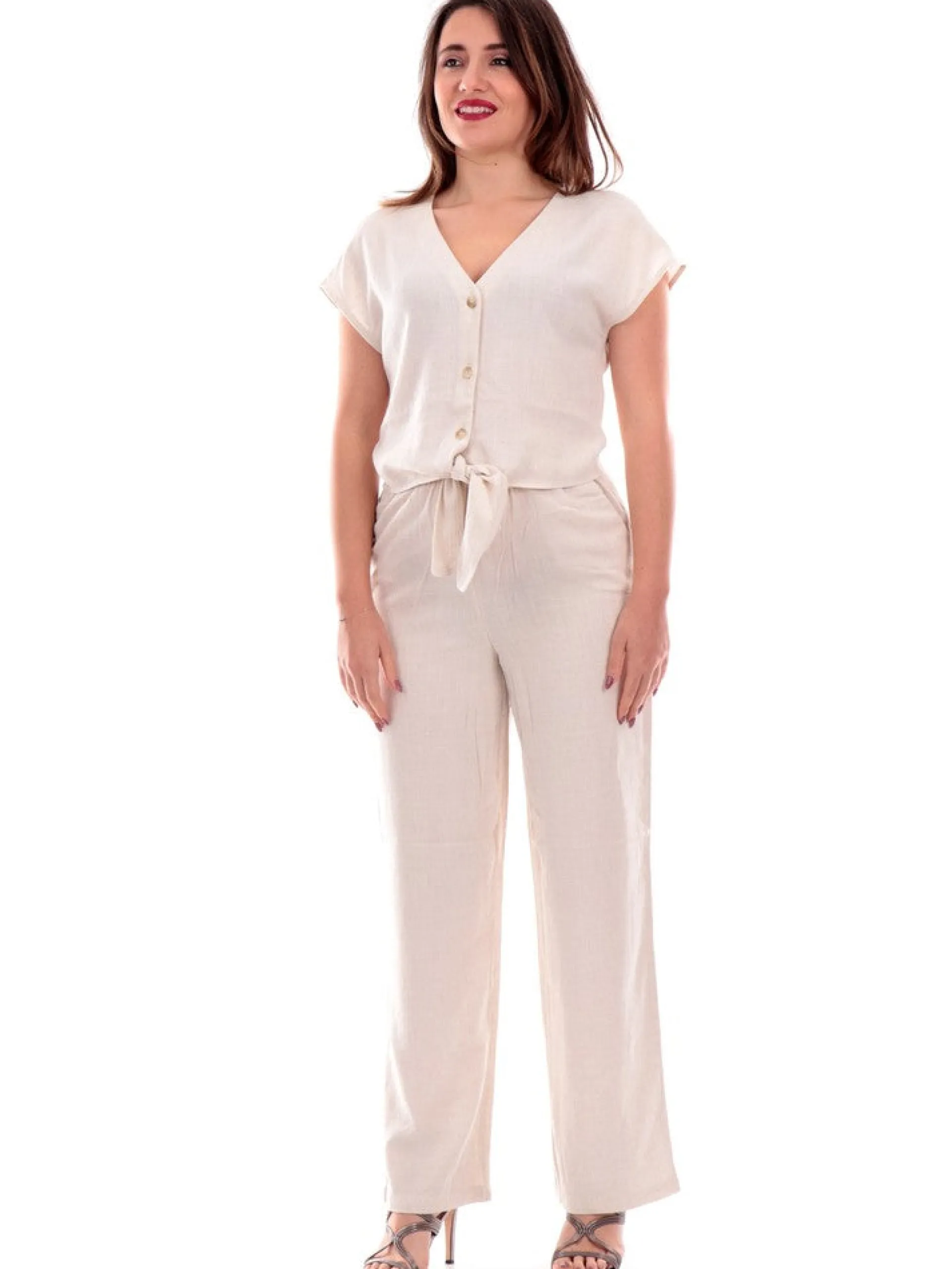 ONLY Pantaloni*Pantaloni beige da donna in lino 15322263