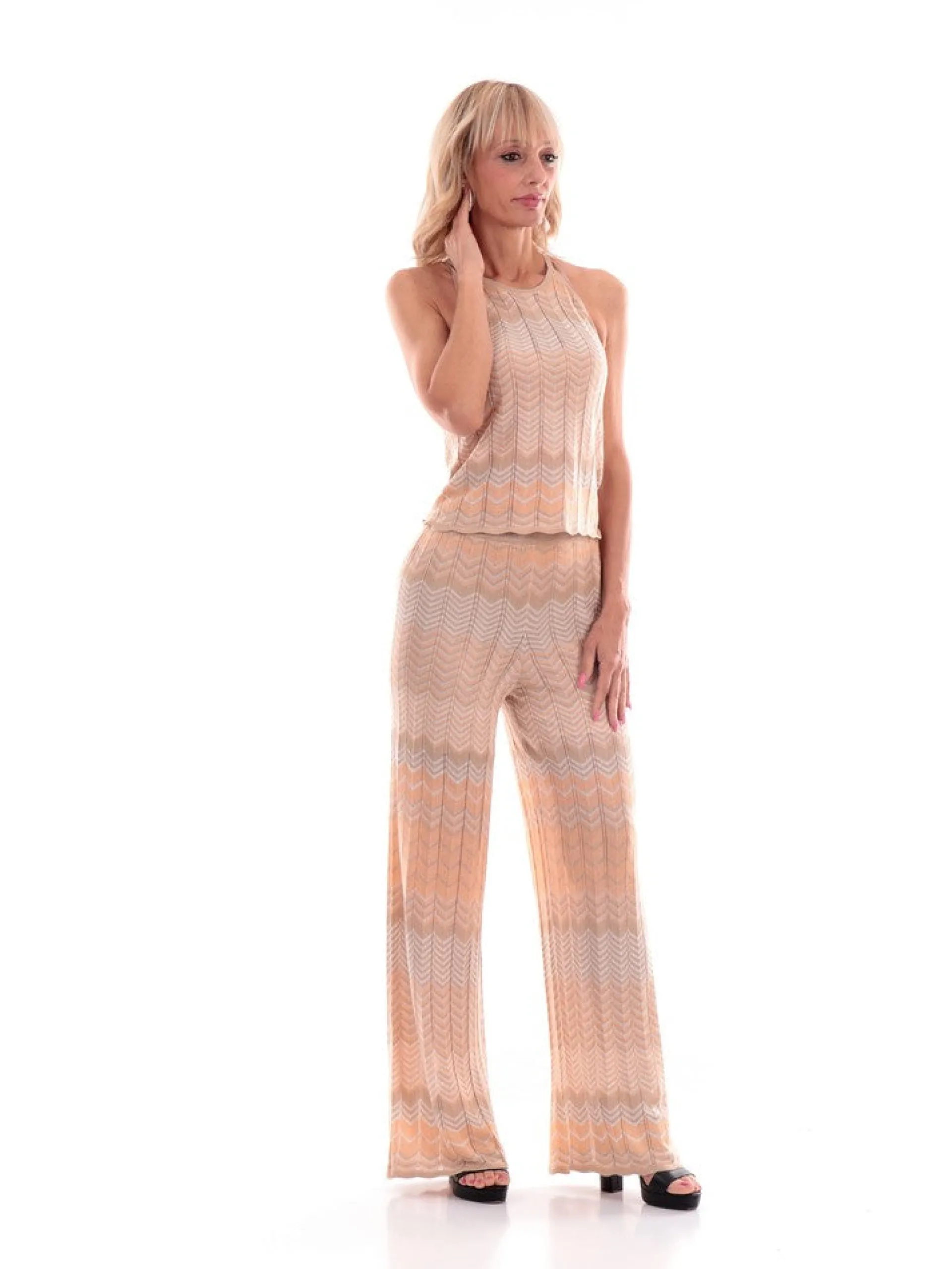 ONLY Pantaloni*Pantaloni Filo da Donna Beige a fantasia Zig Zag 15292104