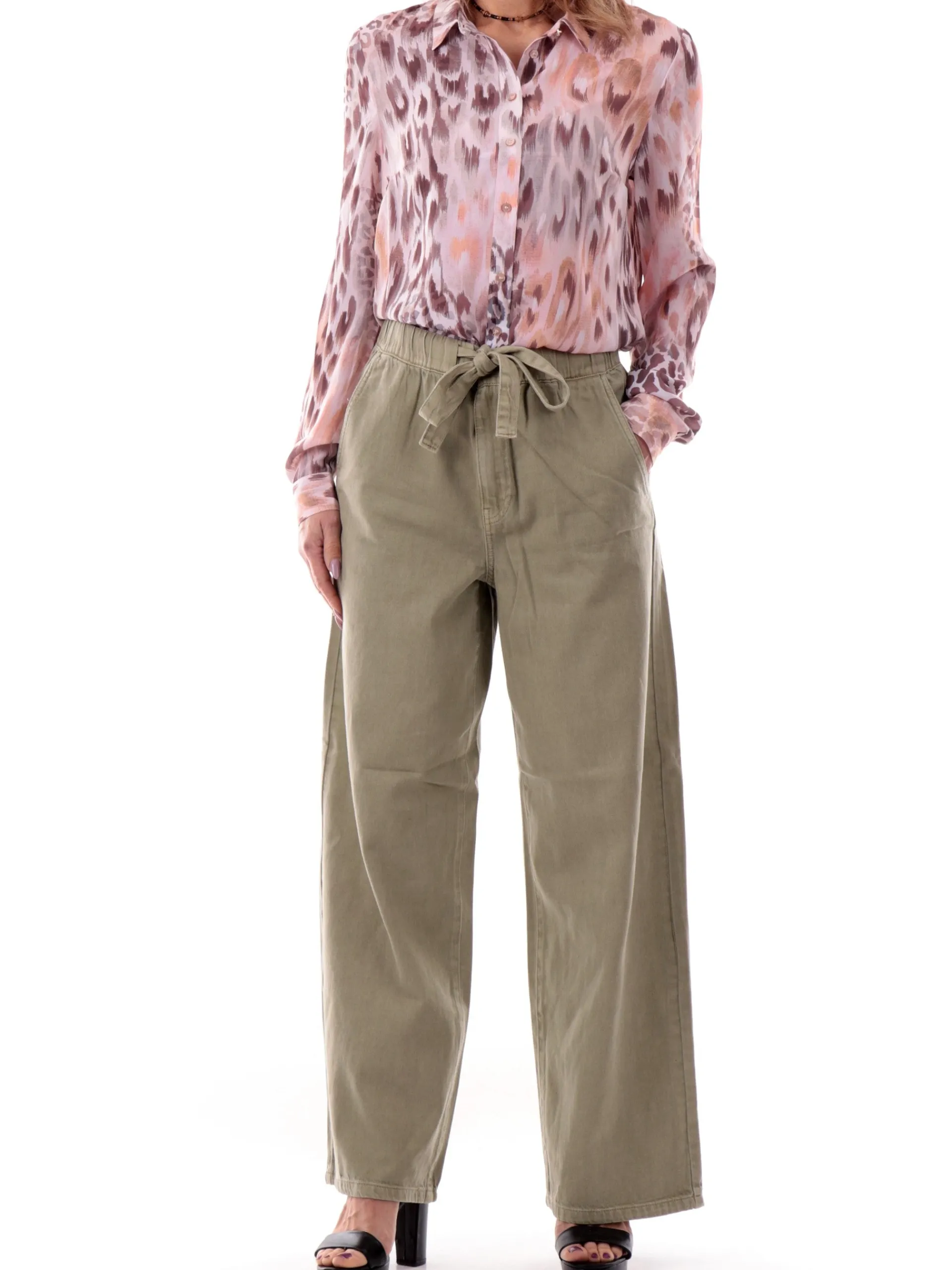 ONLY Pantaloni*Pantaloni verdi da donna a zampa Belt Wide 15340711