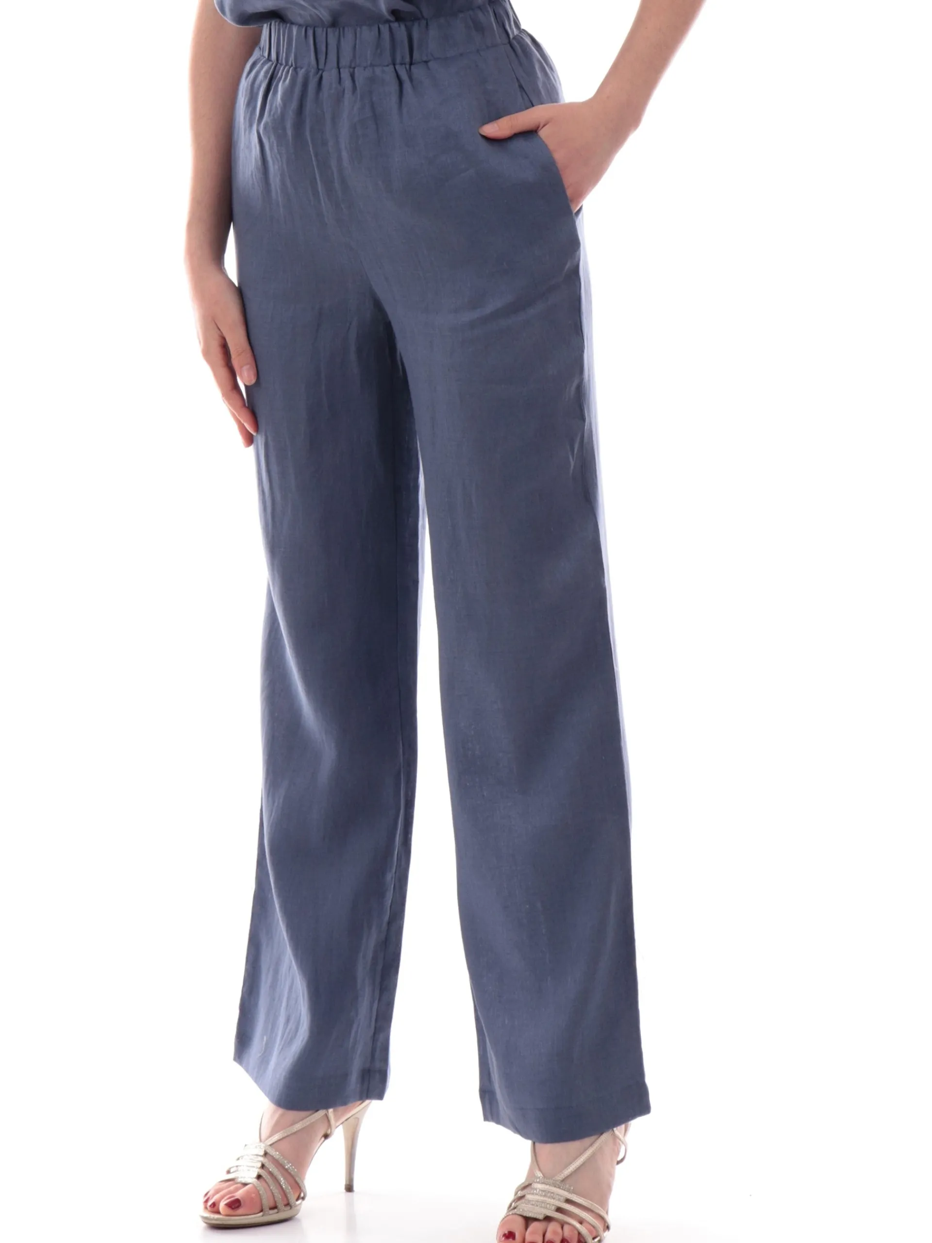 ANIS Pantaloni*Pantaloni palazzo lino blu da donna vestibilità morbida 251C1370