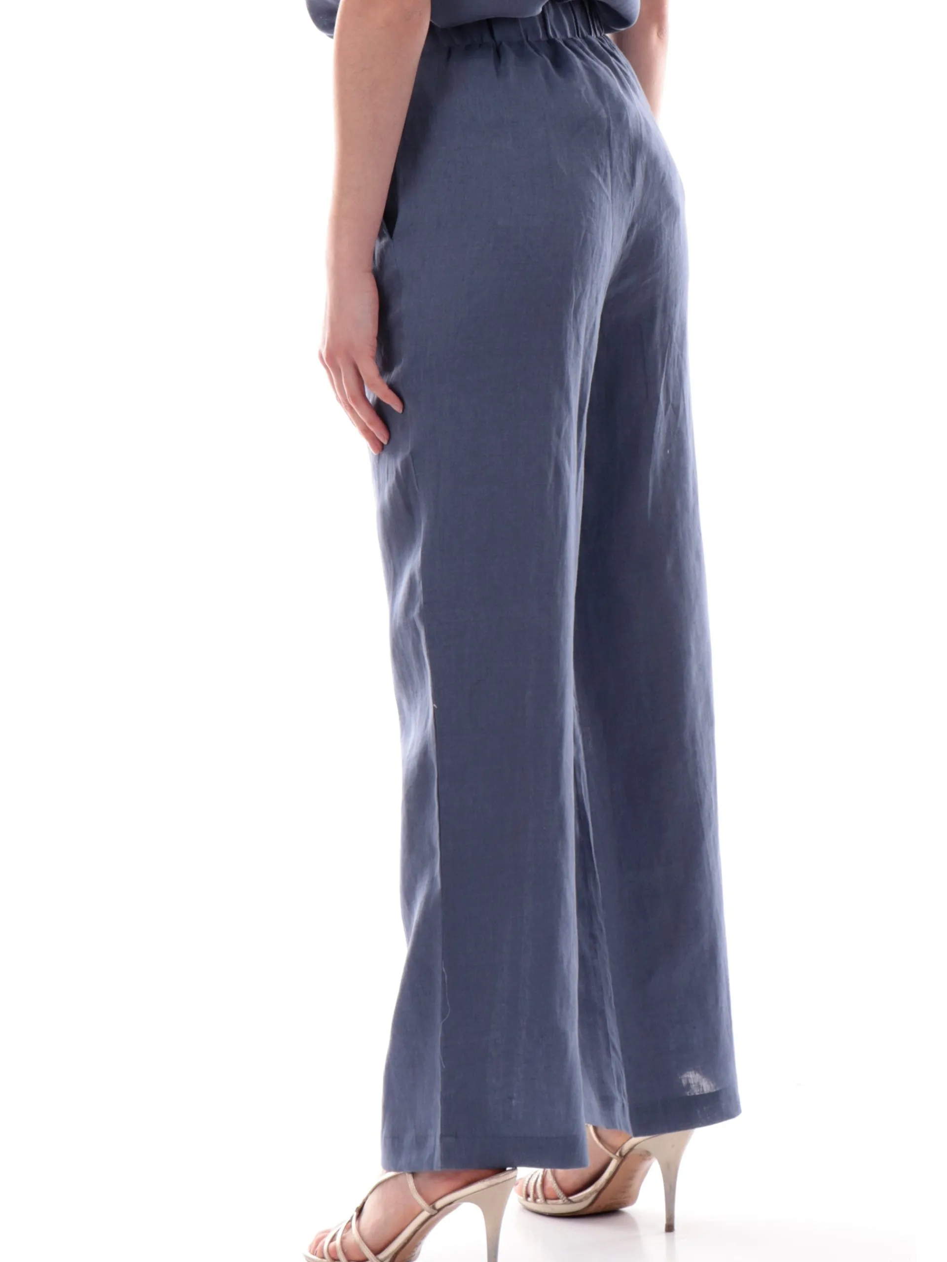 ANIS Pantaloni*Pantaloni palazzo lino blu da donna vestibilità morbida 251C1370
