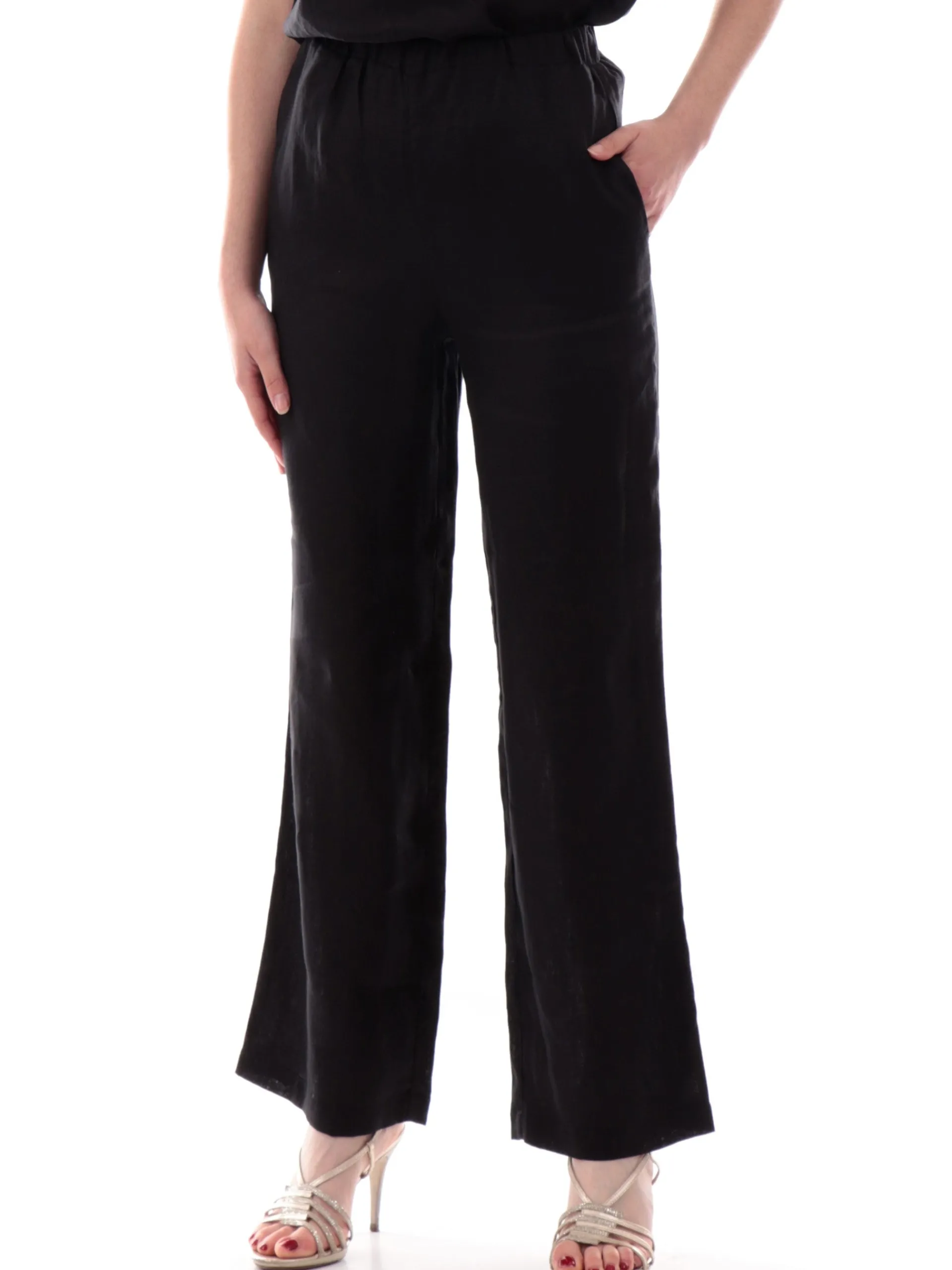 ANIS Pantaloni*Pantaloni palazzo lino neri da donna vestibilità morbida 251C1370