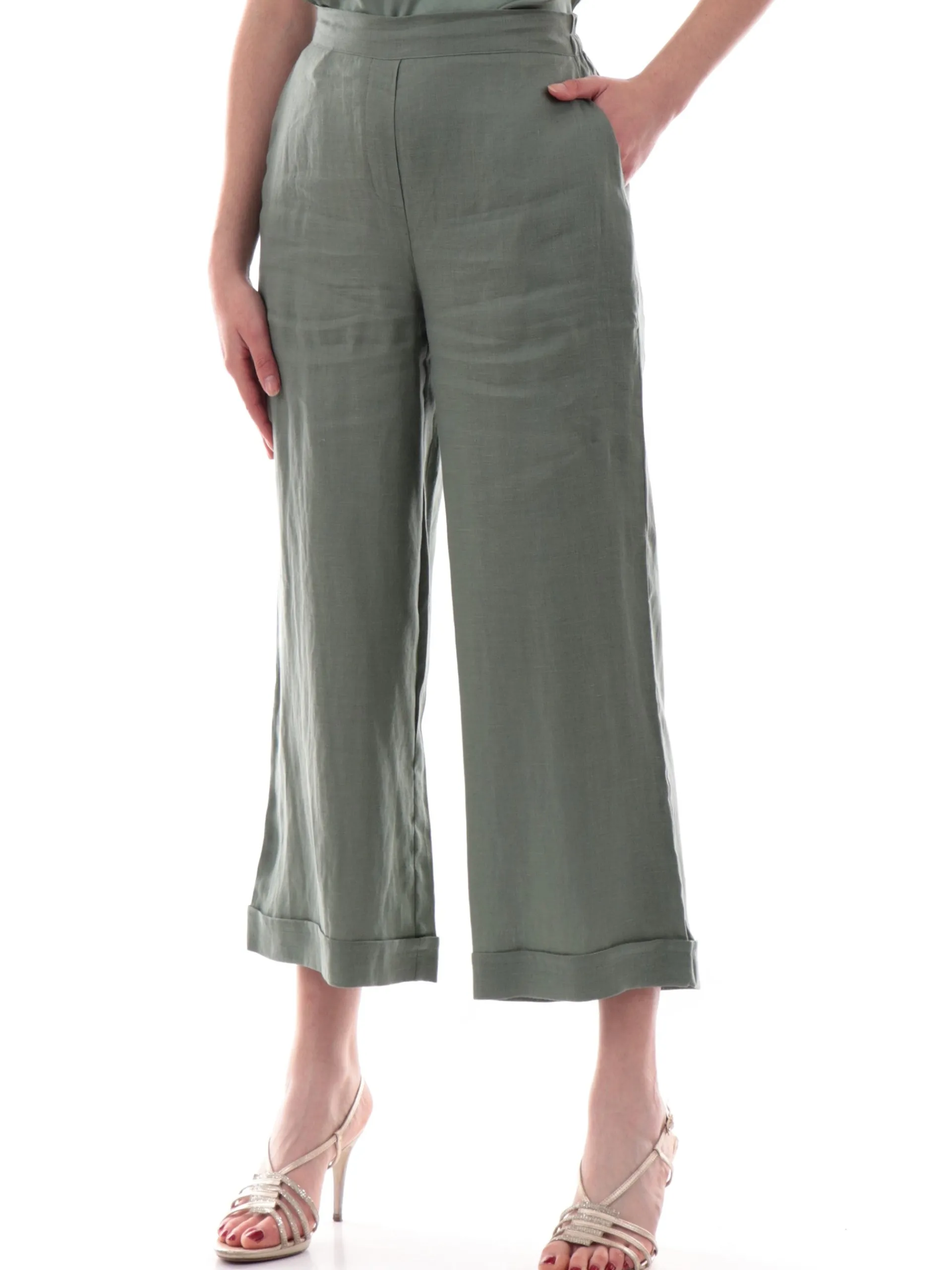 ANIS Pantaloni*Pantaloni palazzo lino verdi da donna fino alla caviglia 251C1372