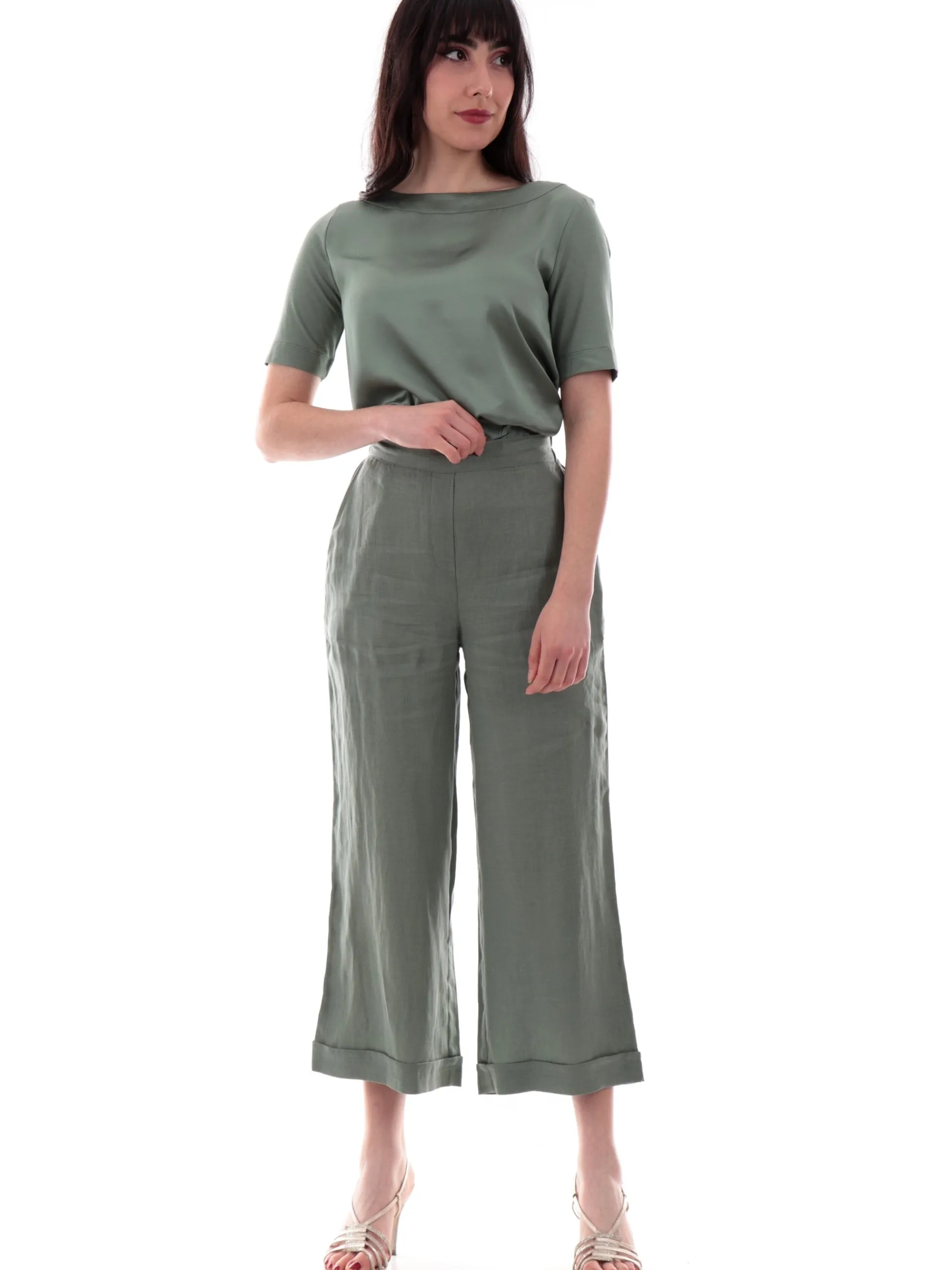ANIS Pantaloni*Pantaloni palazzo lino verdi da donna fino alla caviglia 251C1372