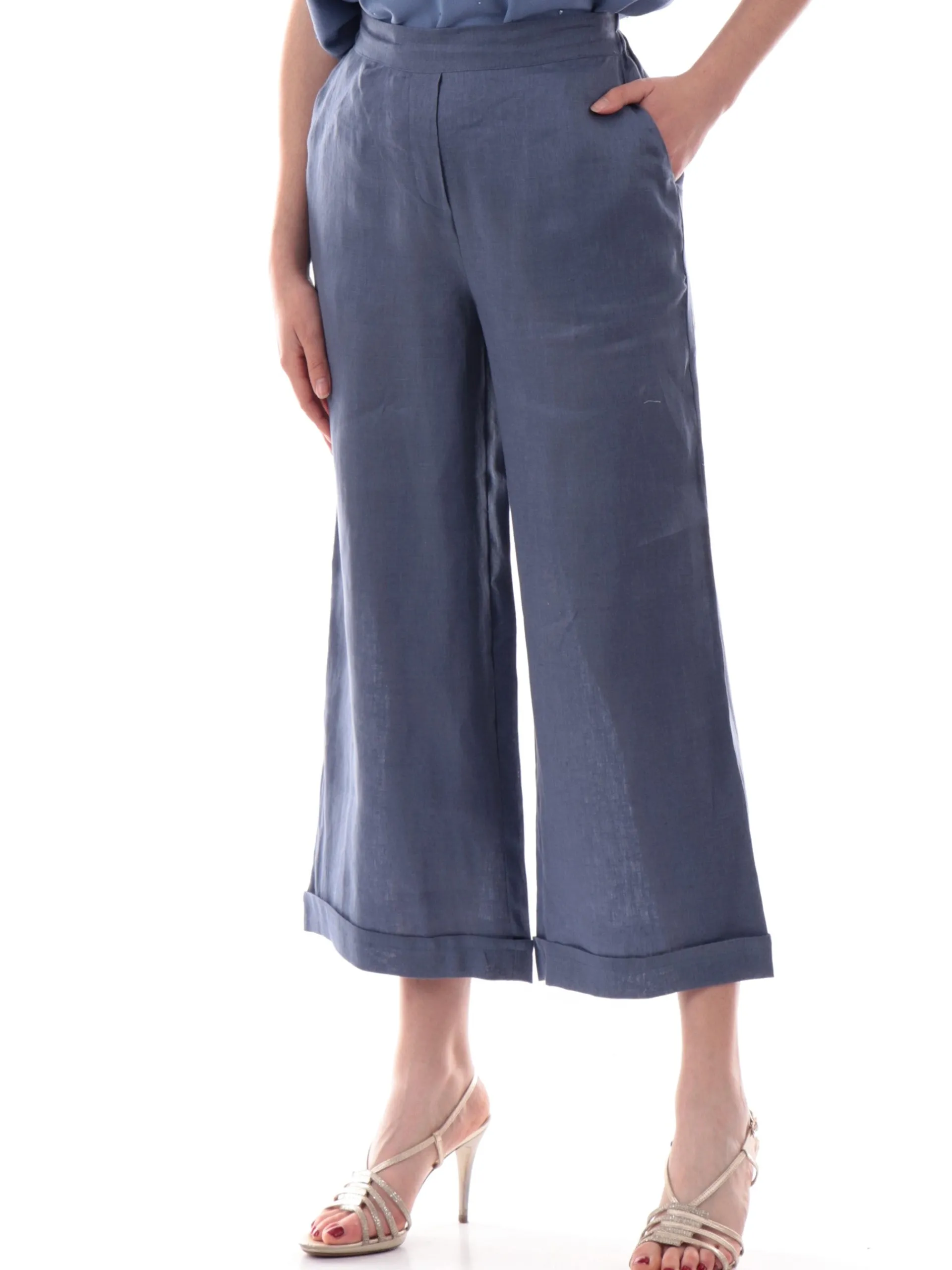 ANIS Pantaloni*Pantaloni palazzo lino blu da donna fino alla caviglia 251C1372