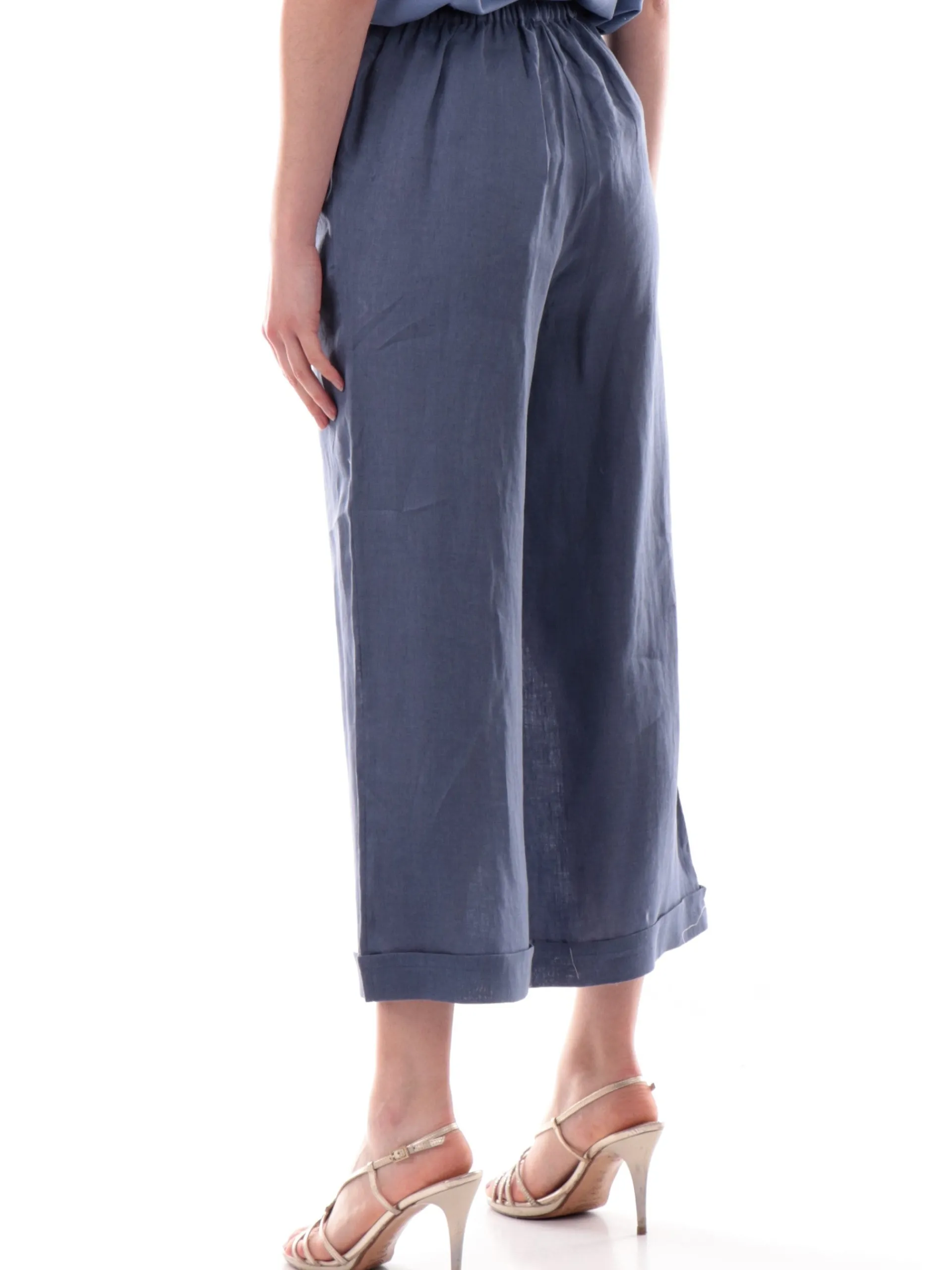 ANIS Pantaloni*Pantaloni palazzo lino blu da donna fino alla caviglia 251C1372