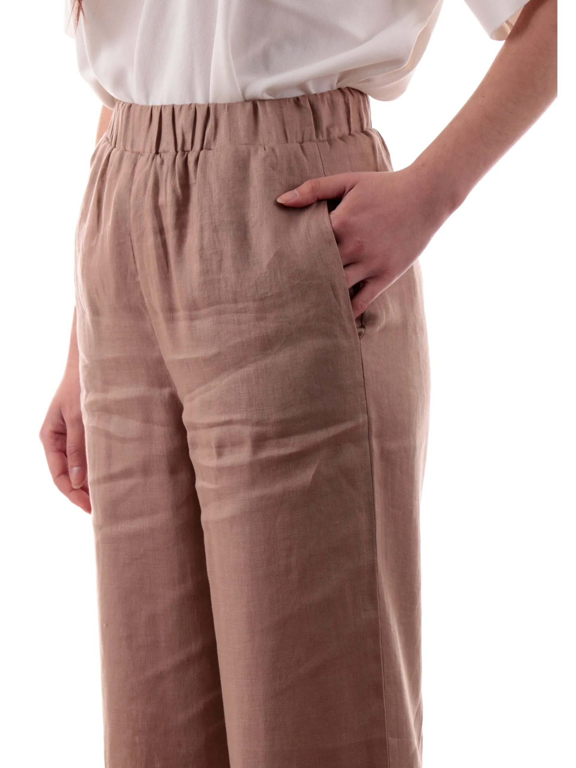 ANIS Pantaloni*Pantaloni palazzo lino marroni da donna vestibilità morbida 251C1370