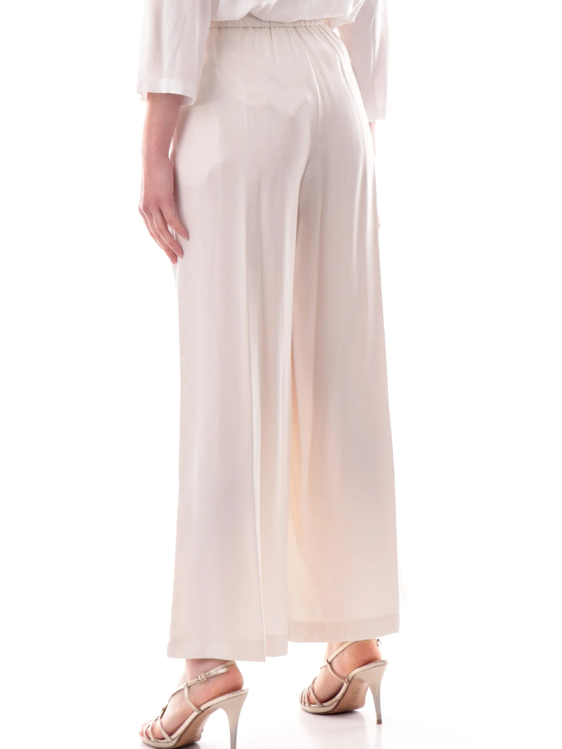 YES ZEE Pantaloni*Pantaloni Palazzo bianco perla da donna a vita alta P322C700 0157
