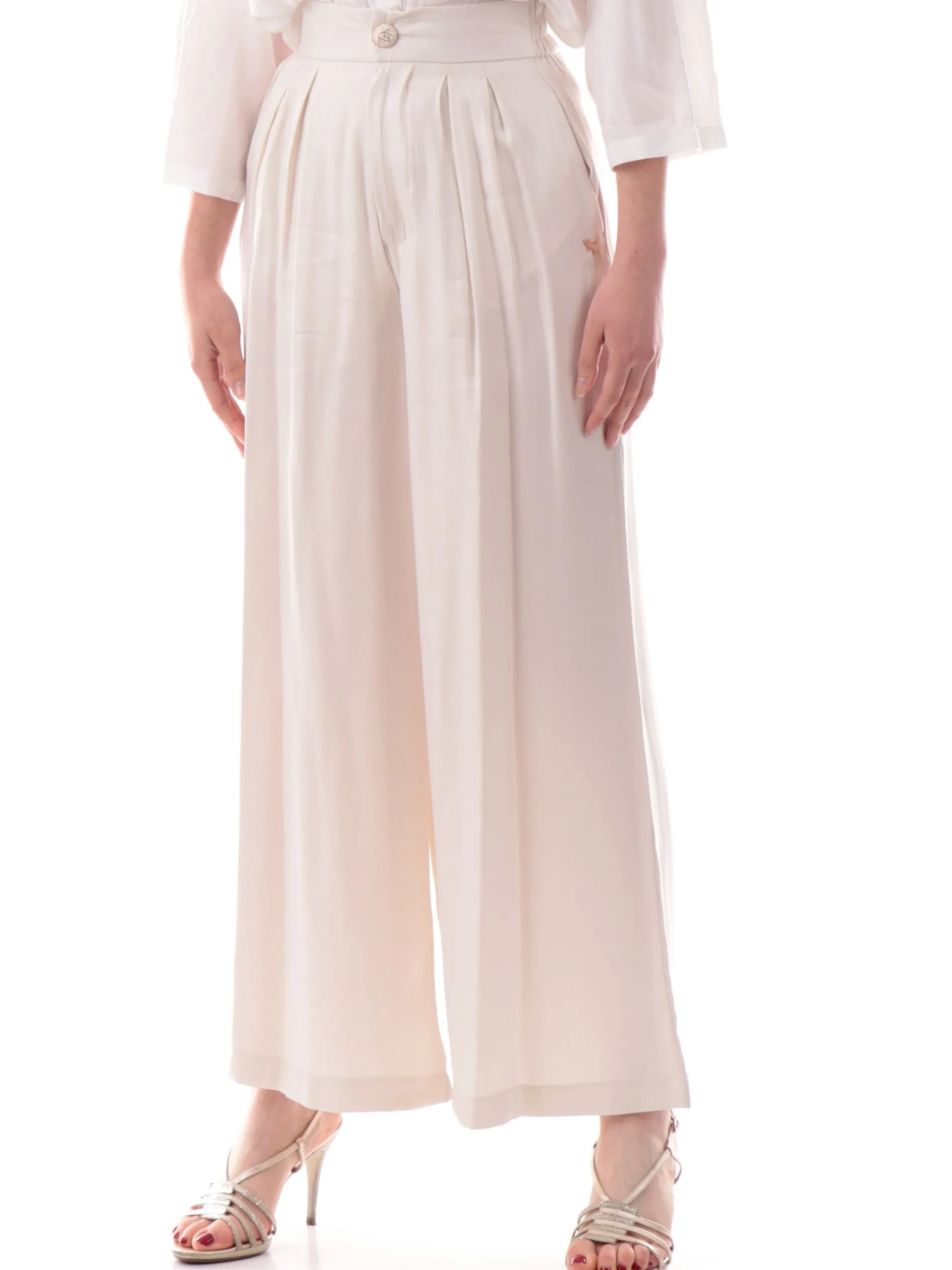 YES ZEE Pantaloni*Pantaloni Palazzo bianco perla da donna a vita alta P322C700 0157
