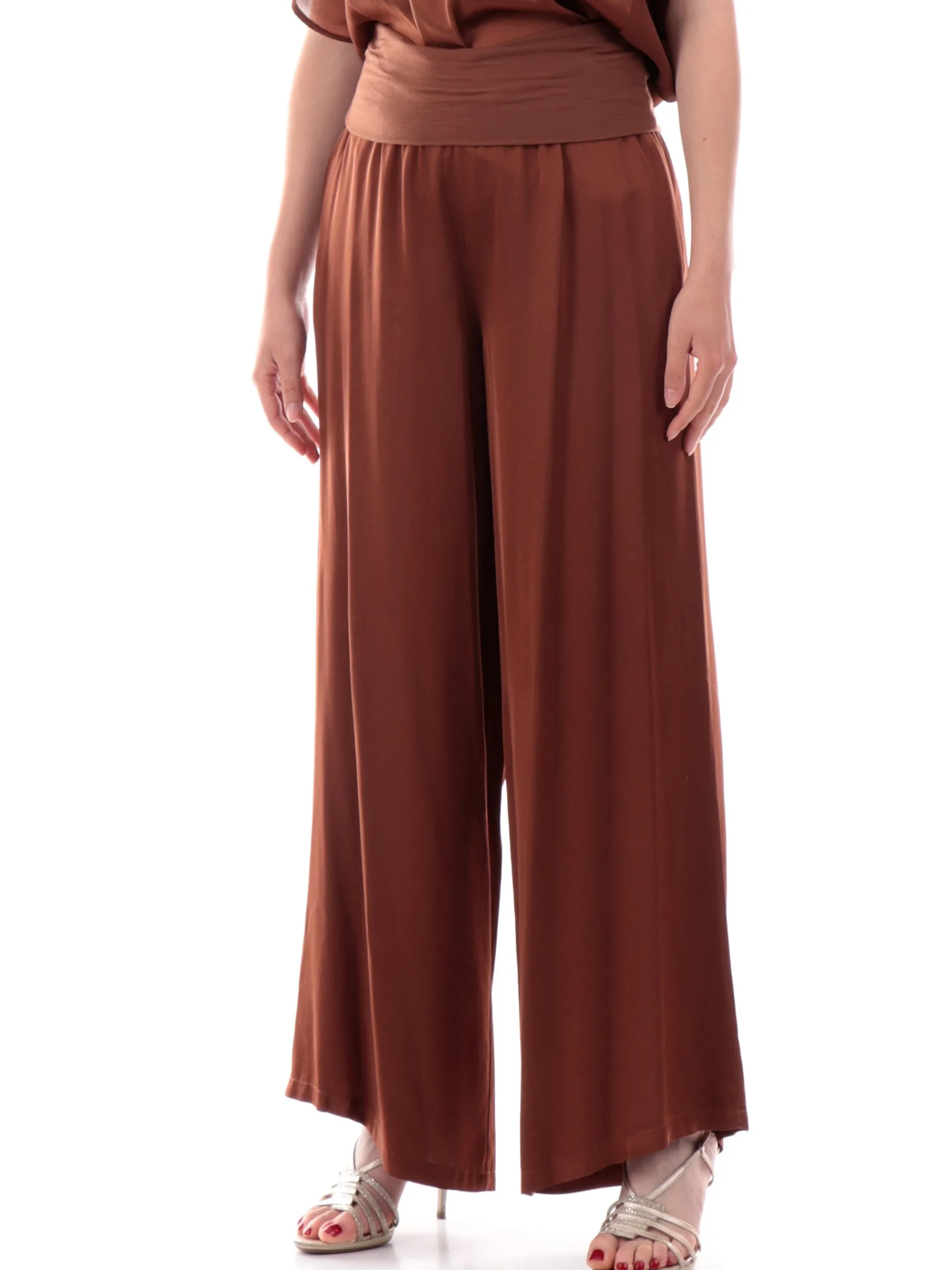 MANILA GRACE Pantaloni*Pantaloni Palazzo raso satin Marroni da donna Baschina P050VUM