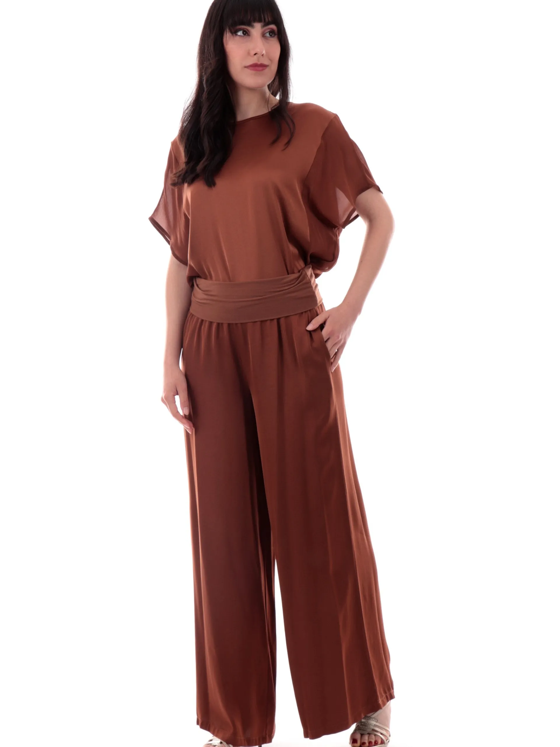 MANILA GRACE Pantaloni*Pantaloni Palazzo raso satin Marroni da donna Baschina P050VUM