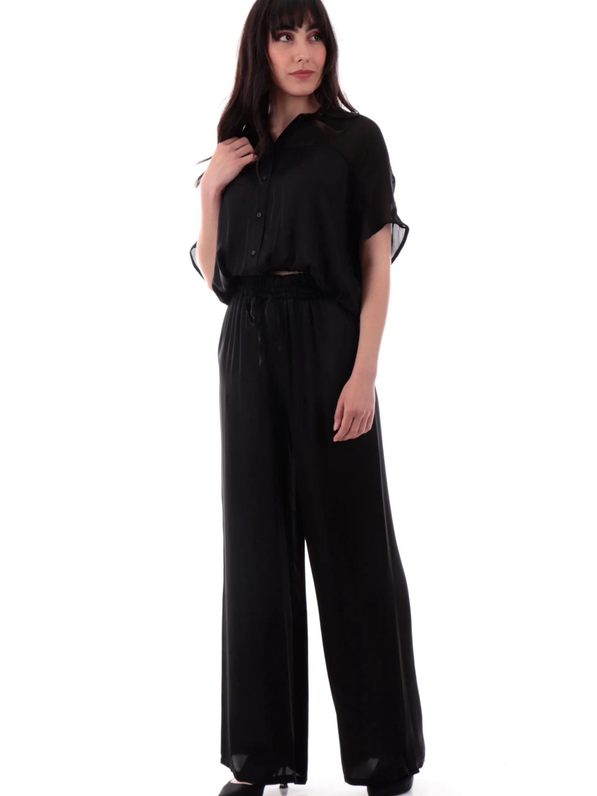MANILA GRACE Pantaloni*Pantaloni palazzo neri da donna doppia banda elastica P052VUMA