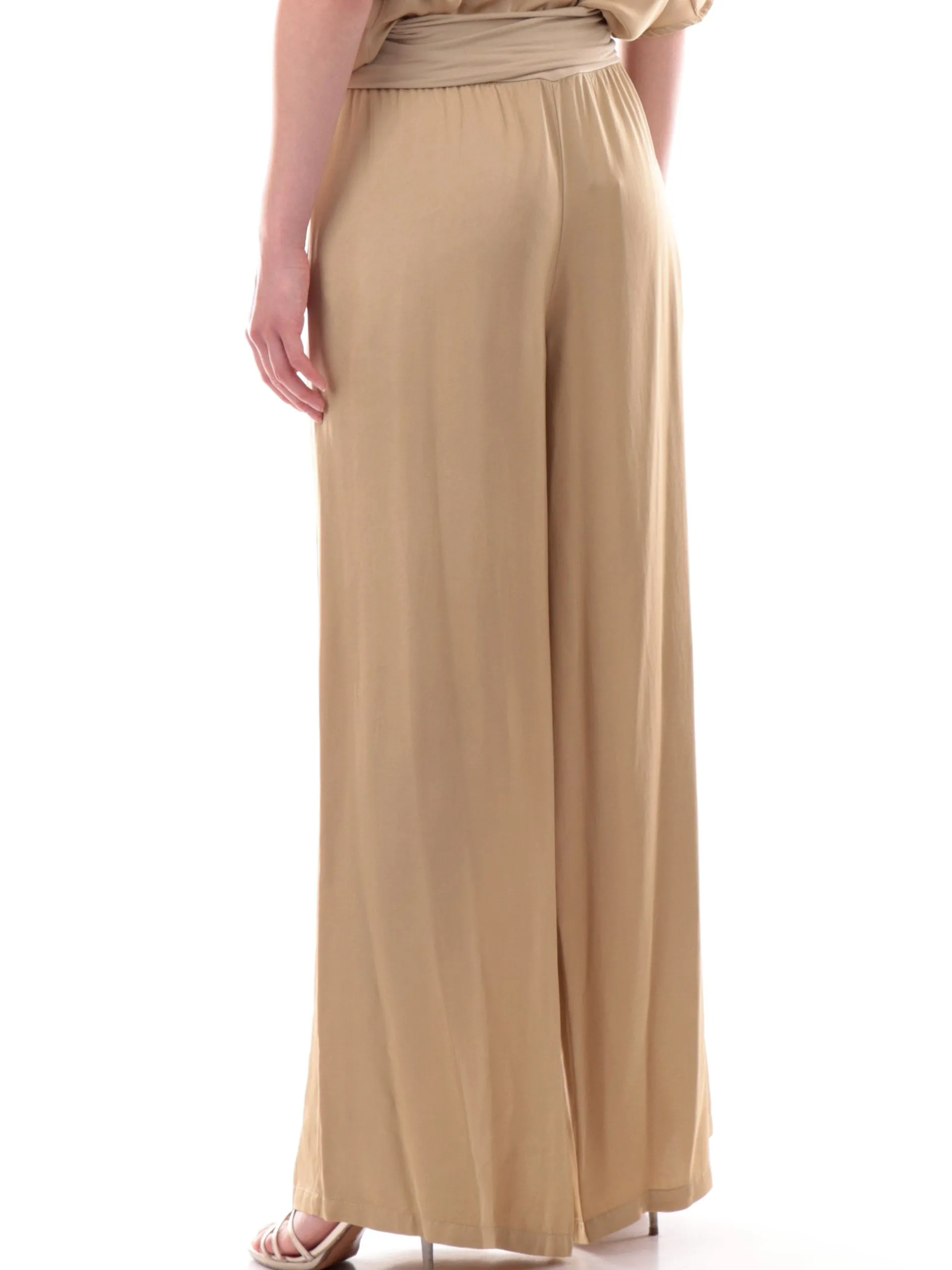 MANILA GRACE Pantaloni*Pantaloni palazzo beige baschina da donna vita alta P050VUMA