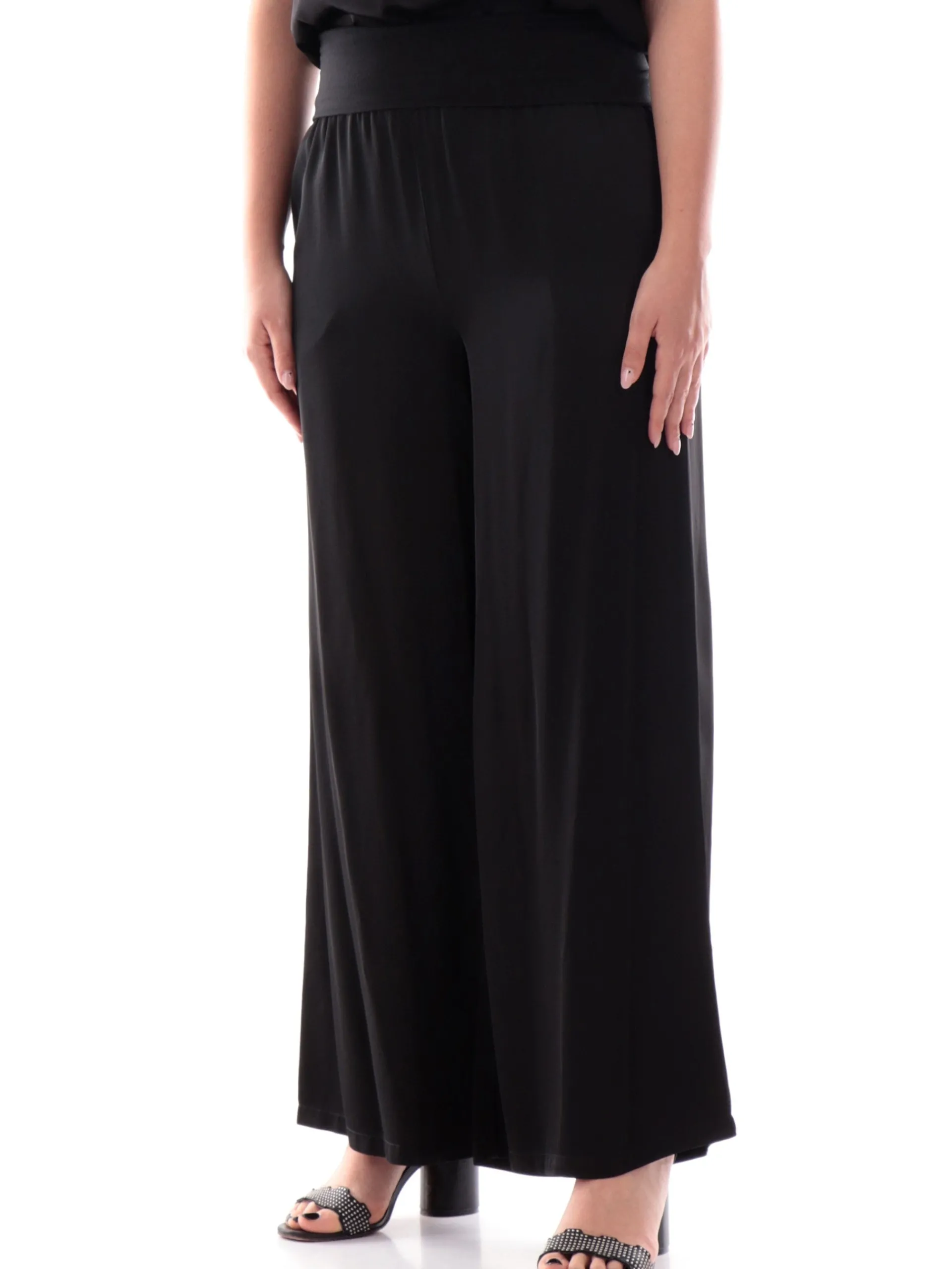 MANILA GRACE Pantaloni*Pantaloni palazzo neri baschina da donna vita alta P050VUMA