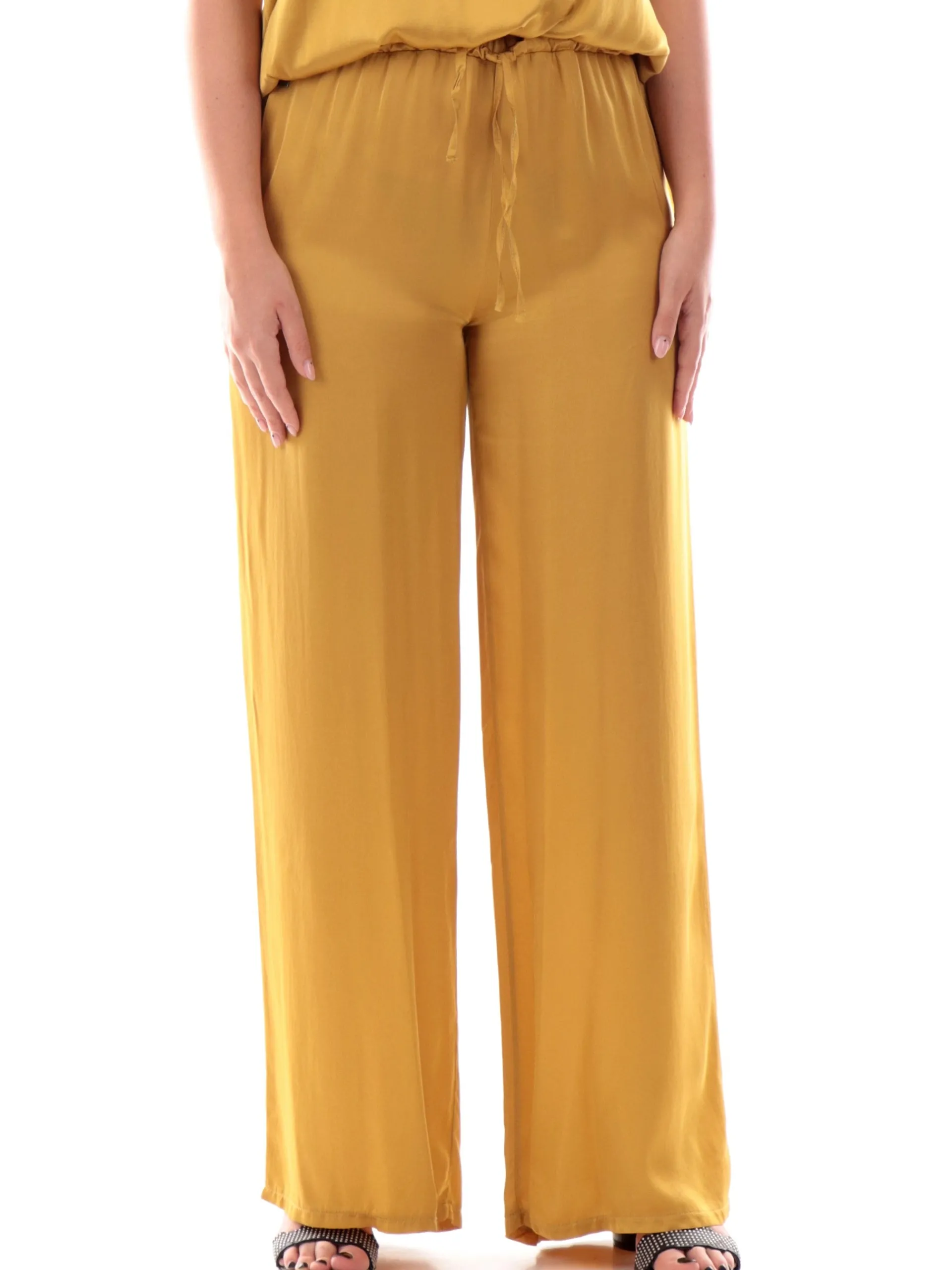MANILA GRACE Pantaloni*Pantaloni palazzo gialli da donna doppia banda elastica P052VUMA