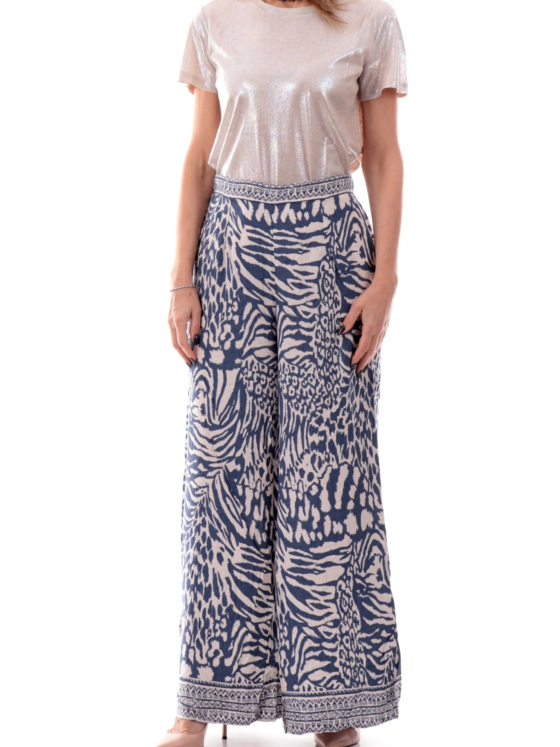 MOLLYBRACKEN Pantaloni*Pantaloni palazzo Molly Bracken blu da donna fantasia foulard N183DP