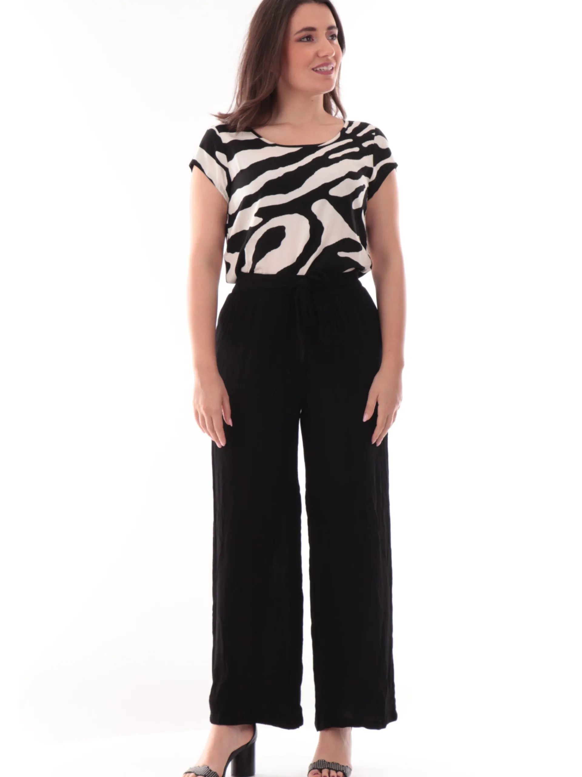 ONLY Pantaloni*Pantaloni palazzo neri da donna con cintura 15339091