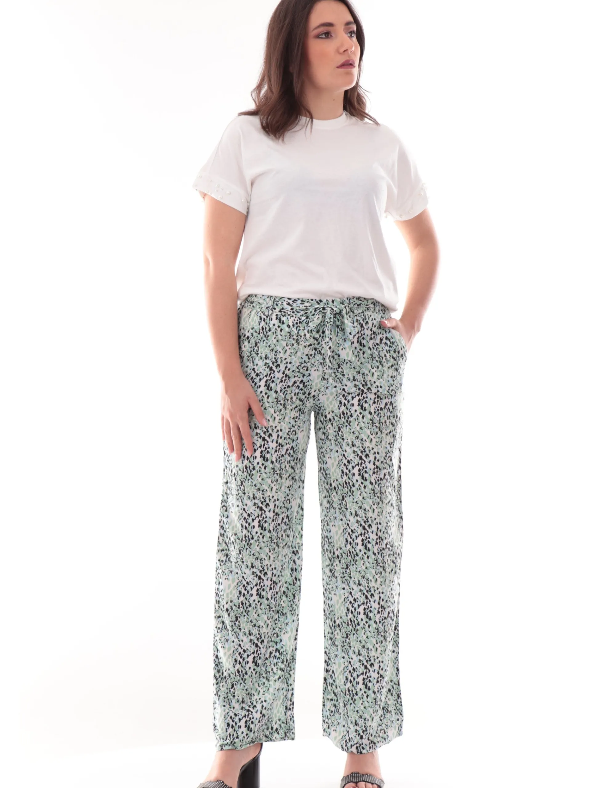 ONLY Pantaloni*Pantaloni palazzo verdi animalier da donna 15264446
