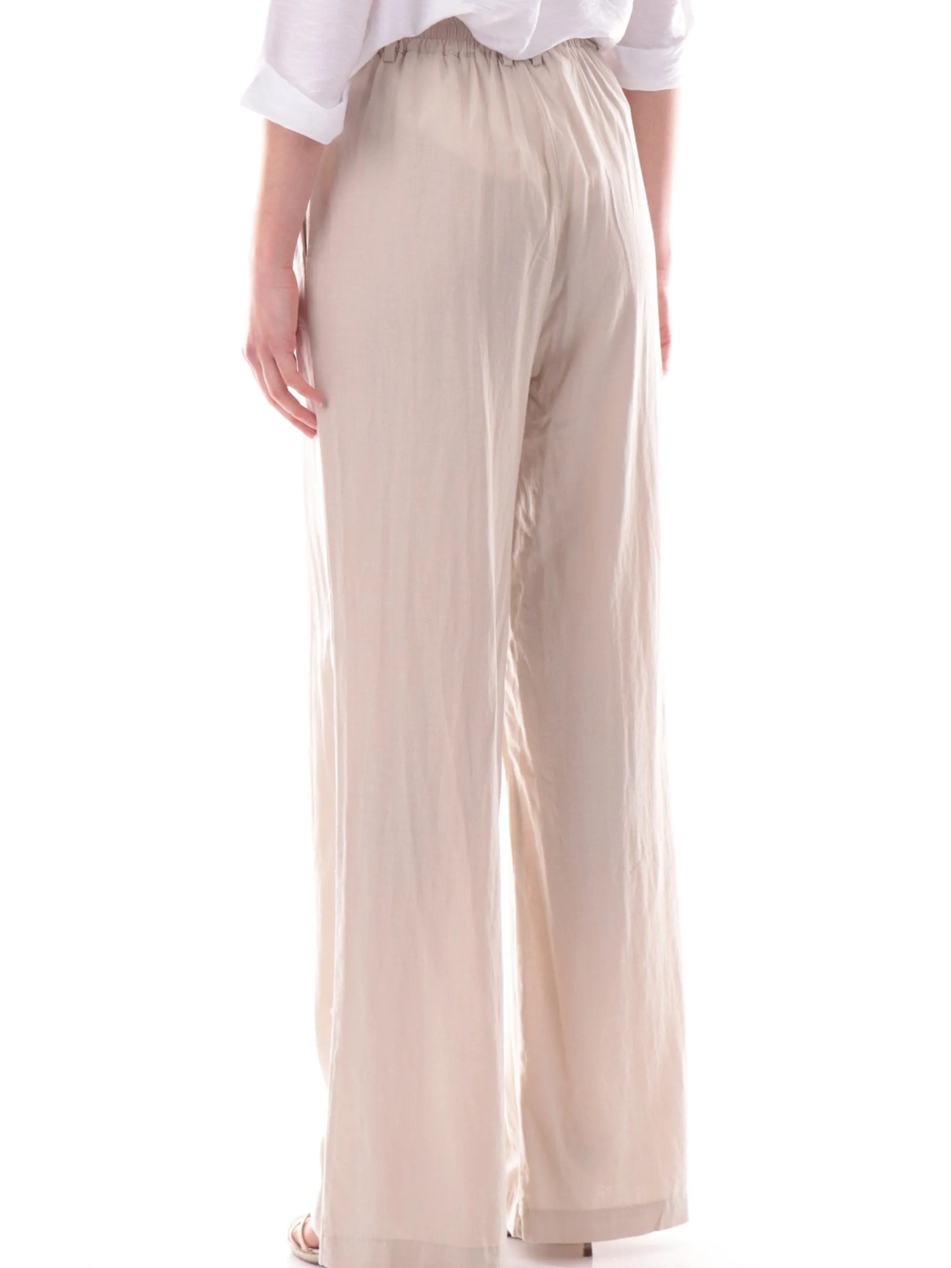 YES ZEE Pantaloni*Pantaloni palazzo lino beige da donna vestibilità morbida P347V600
