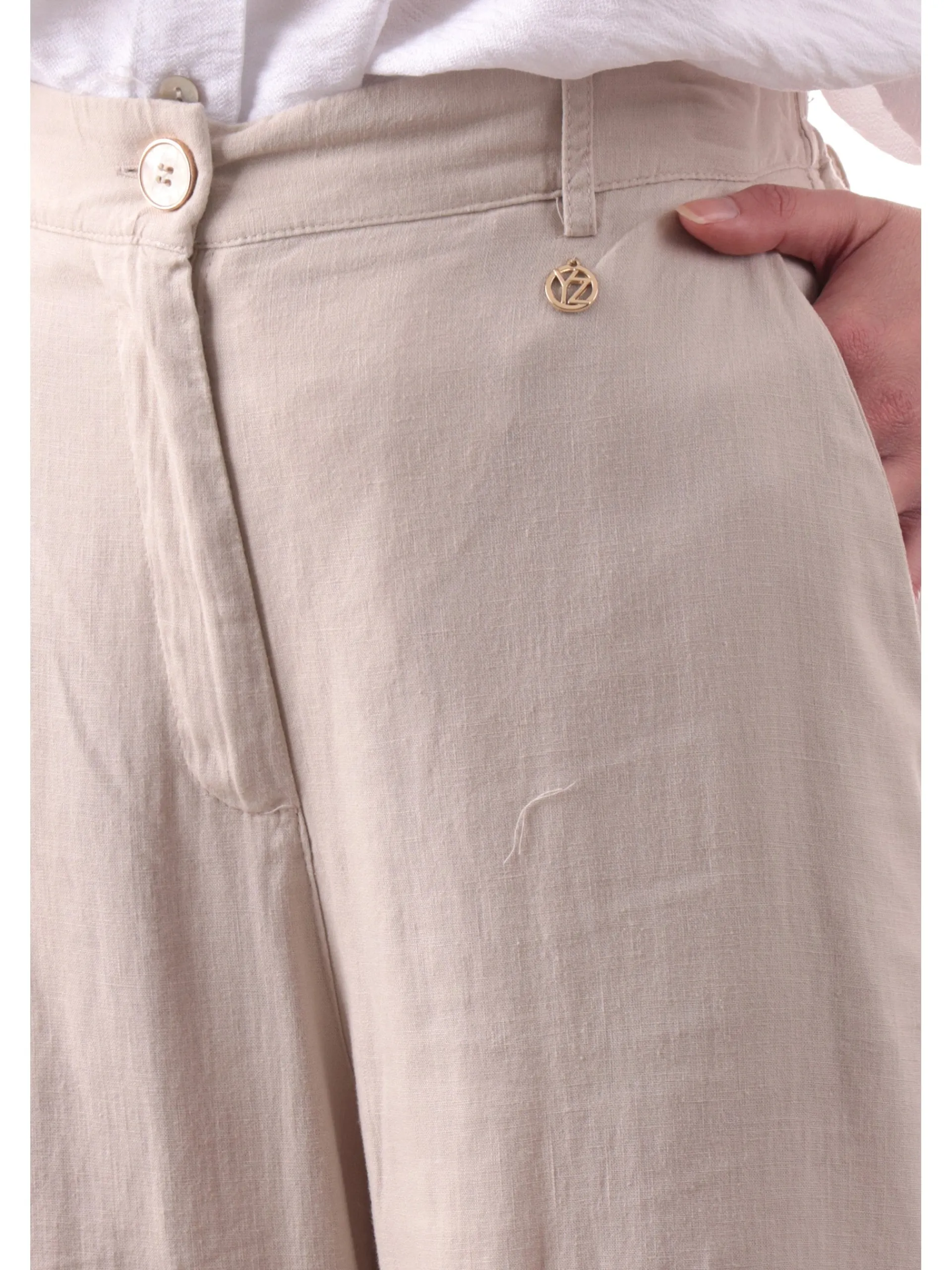 YES ZEE Pantaloni*Pantaloni palazzo lino beige da donna vestibilità morbida P347V600