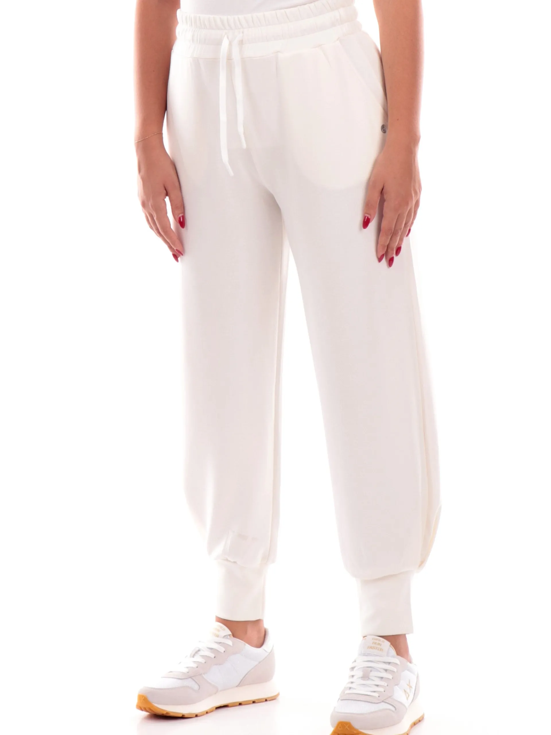 DEHA Pantaloni*Pantaloni Tuta bianchi da donna con polsini e tasche D12008