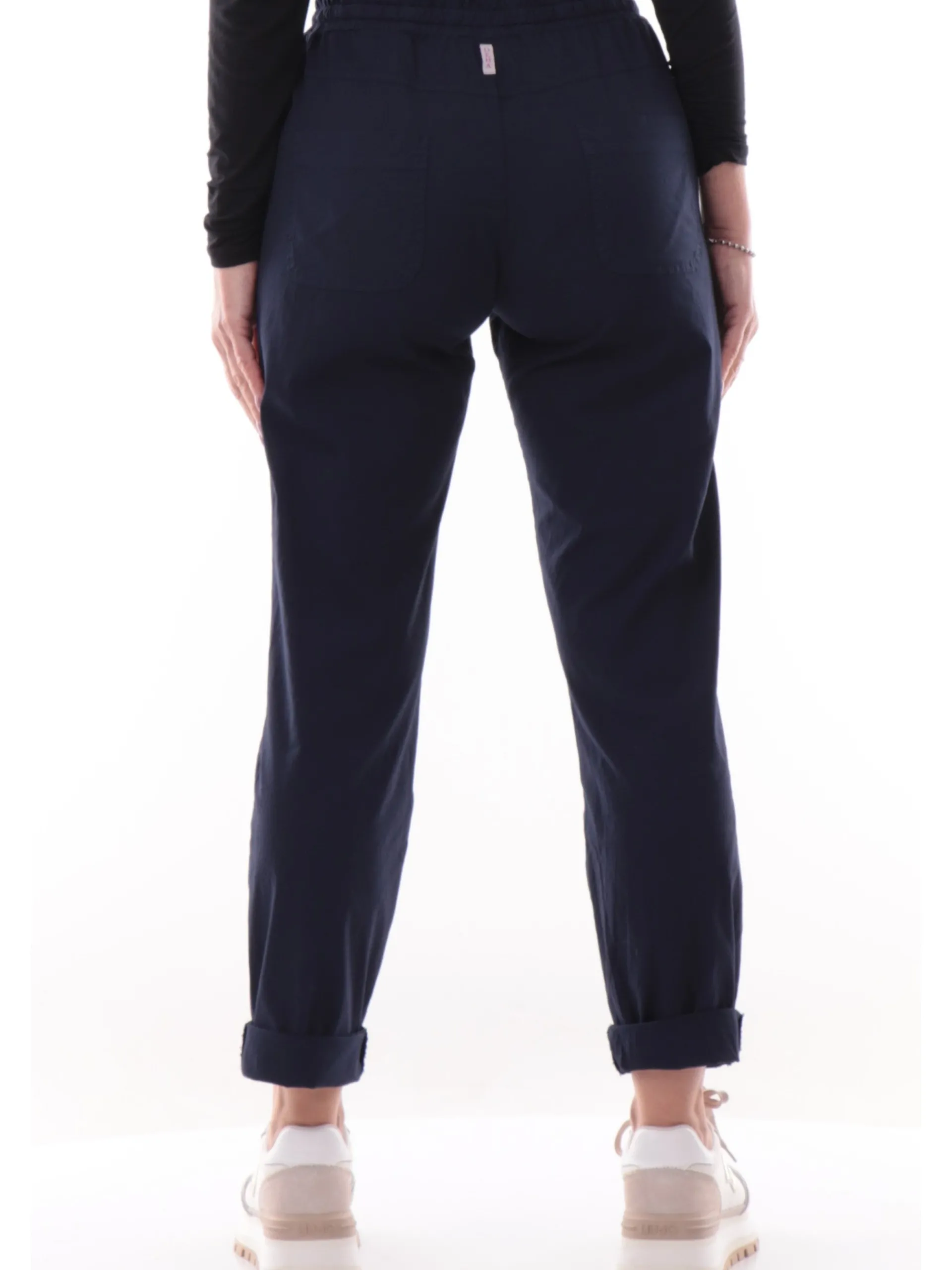 DEHA Pantaloni*Pantaloni tuta blu con risvolto da donna in popeline A00645
