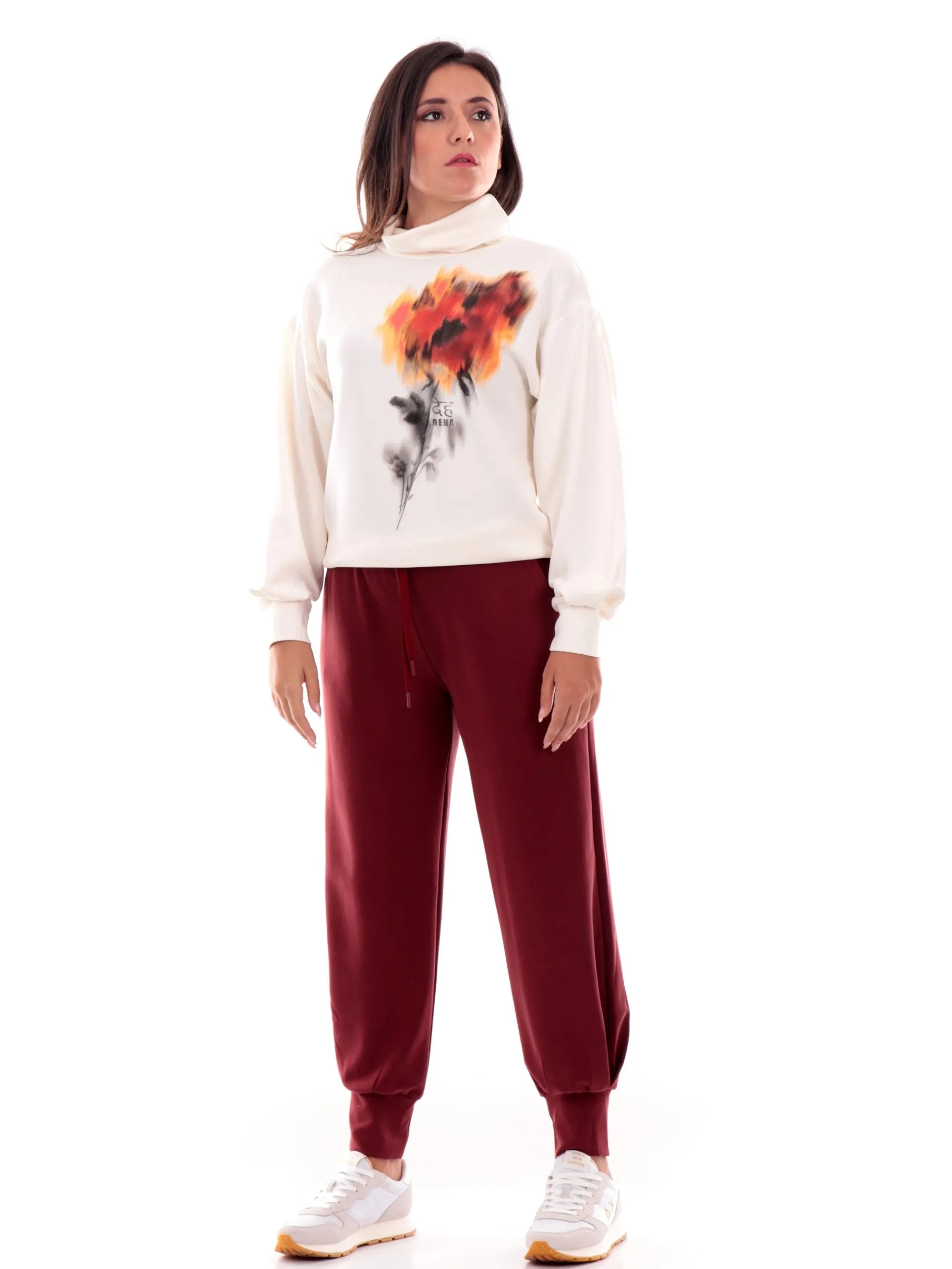 DEHA Pantaloni*Pantaloni Tuta bordeaux da donna con polsini e tasche D12008