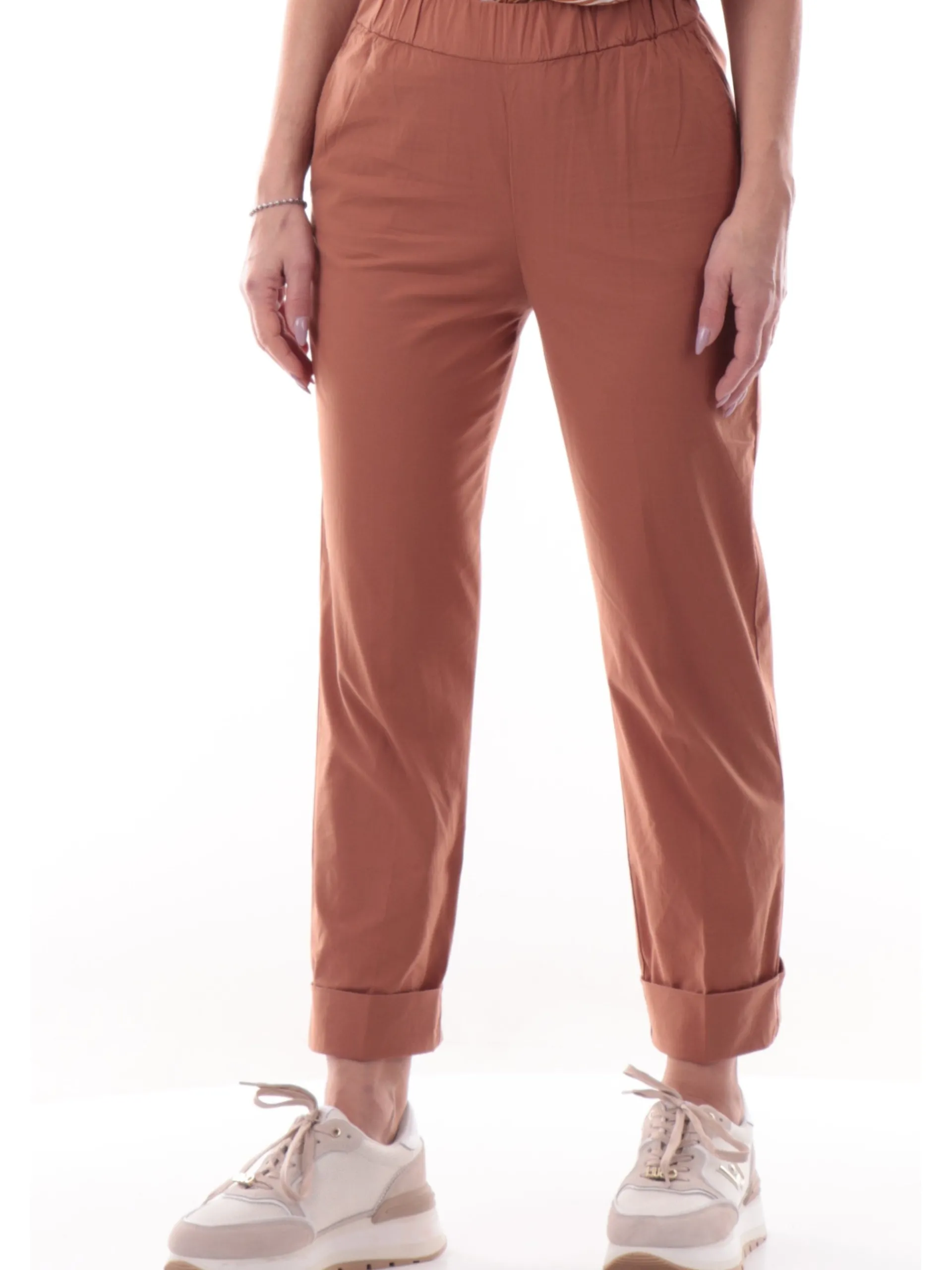 DEHA Pantaloni*Pantaloni tuta marroni da donna con risvolto Popeline D22488